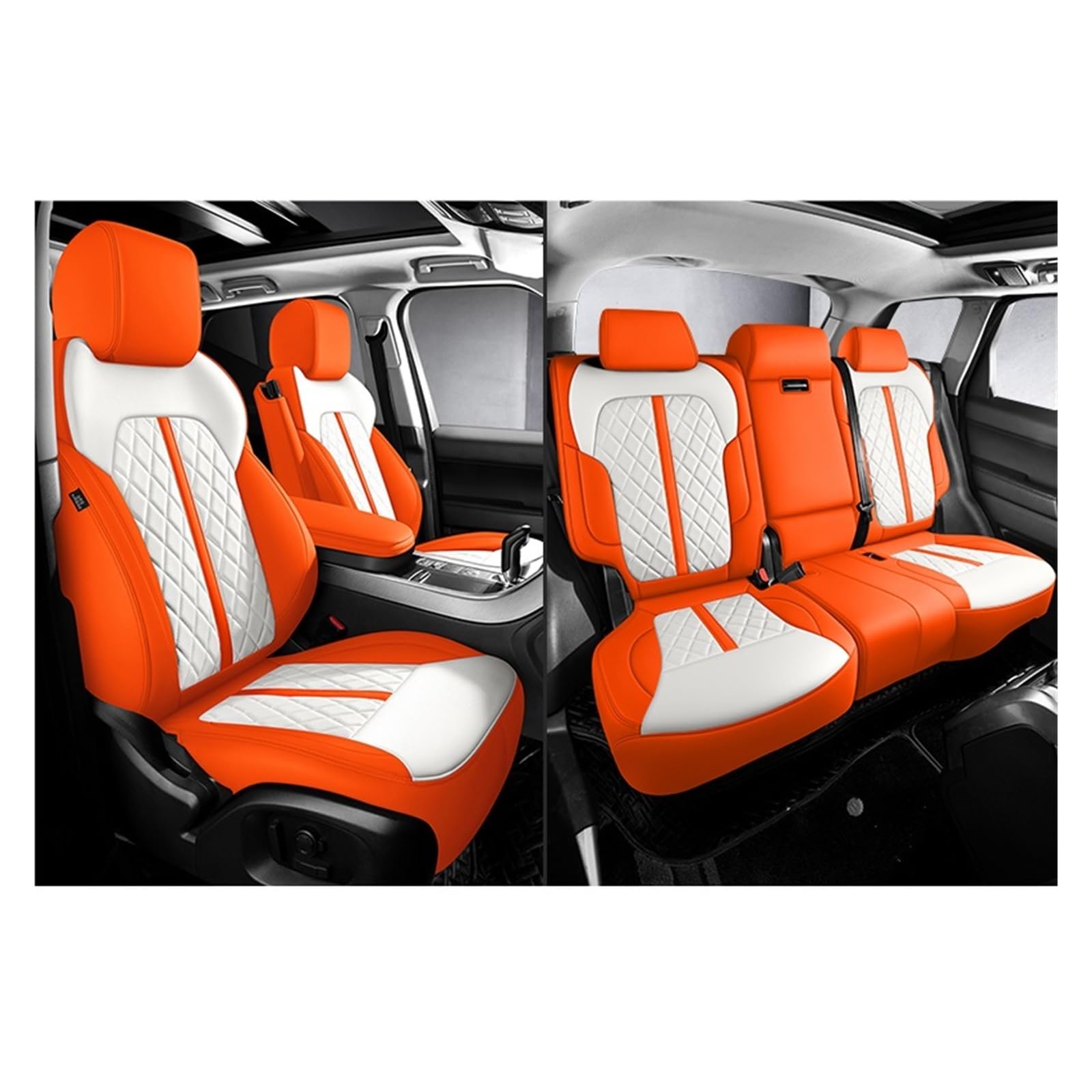 Autositzbezüge kompatibel for Tesla Model Y 2023 3 2022 X Custom wasserdichtes Leder Autozubehör(5Pcs-Orange) von FXFUPO