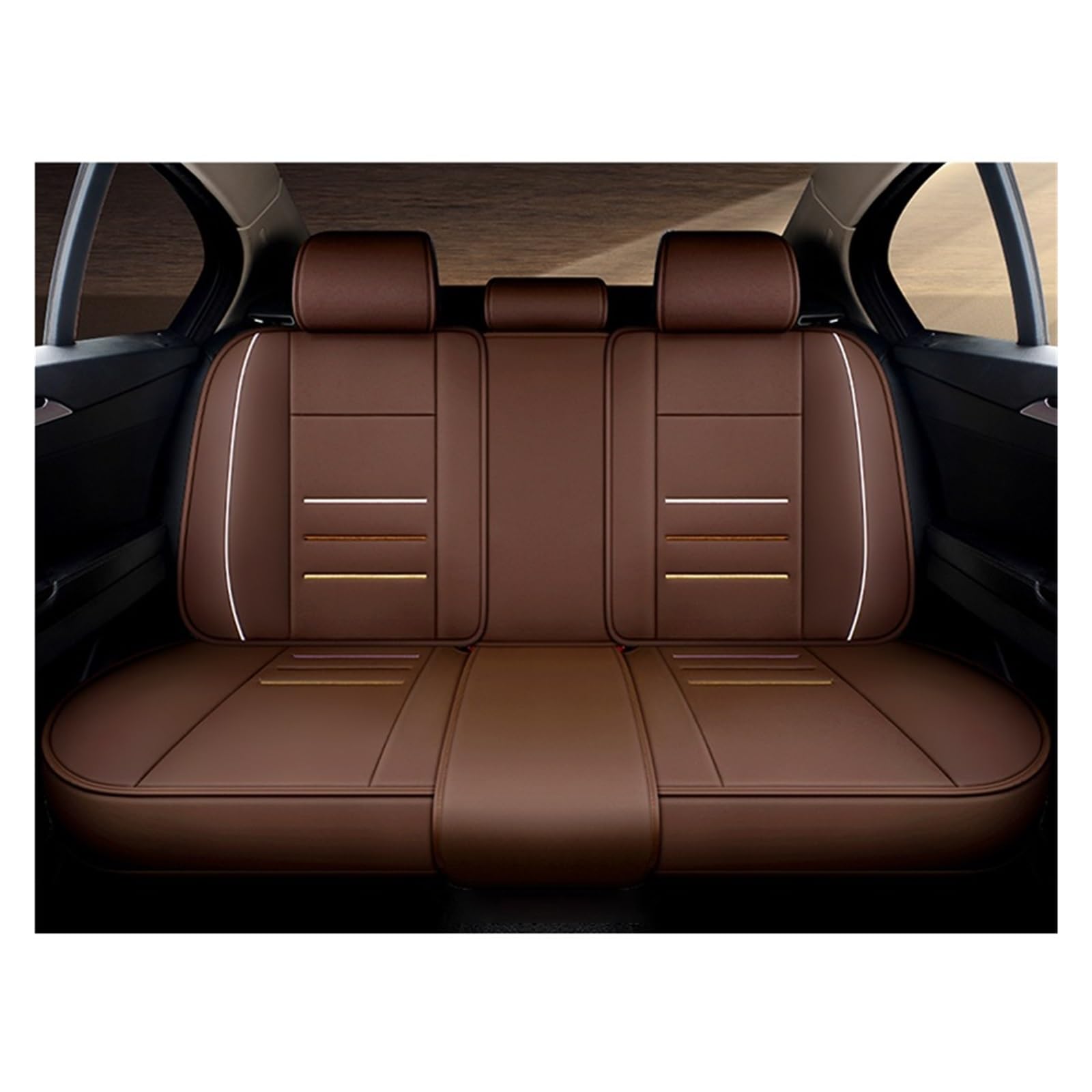 Autositzbezüge kompatibel for Toyota Aygo Avensis T25 Corolla Yaris Rav4 Prius Camry Estima Tacoma Universal Leder Autozubehör(Rear Seats-Brown) von FXFUPO