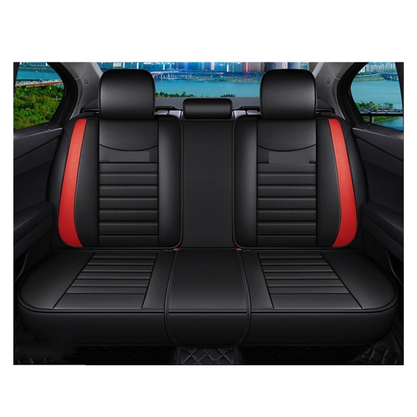 Autositzbezug kompatibel for DS Citroen C3 Berlingo Aircross C4 Cactus Picasso C5 Universal Auto Lederzubehör(Rear Seats-Red) von FXFUPO