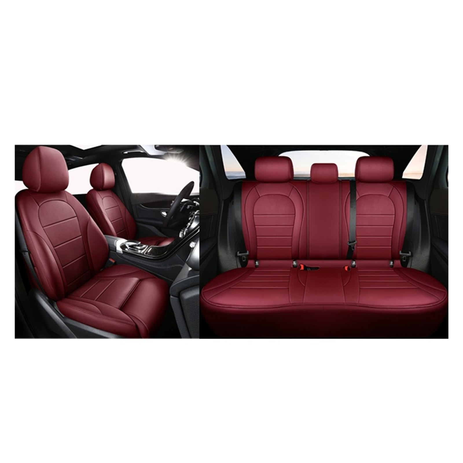 Autositzbezug kompatibel for Toyota Chr Corolla Rav4 Raize Land Cruiser Prado 150 Camry Sienna Custom Luxus Leder Mann Auto Zubehör(5Pcs-Wine Red) von FXFUPO