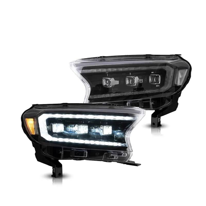 Autoteile LED-Kopflampen Autoscheinwerfer Montage Frontlampe 2015-2018 2019 2020 mit sequentiellem Blinker kompatibel for Ford Ranger T6 T7(3-Lens headlights) von FXFUPO