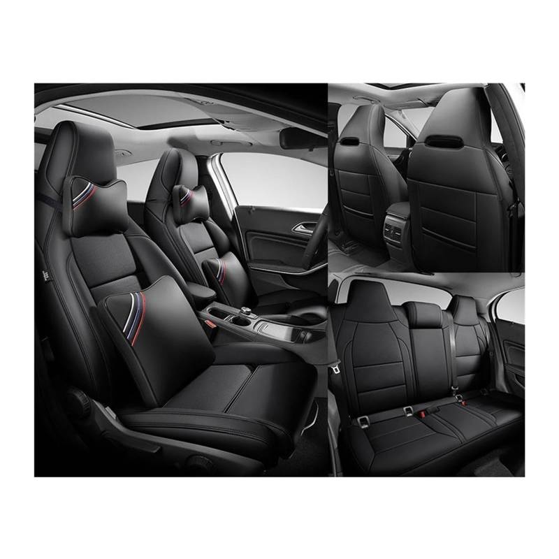 Benutzerdefinierte Leder Auto Sitzbezug 5 Sitze kompatibel for Benz Gla200 Gla260 GLA220 Cla200 Cla 220 Cla260 A 180 A200 Auto Zubehör(BLACK and pillow) von FXFUPO