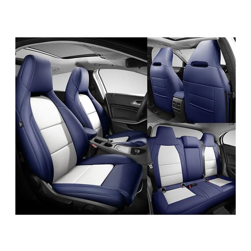 Benutzerdefinierte Leder Auto Sitzbezug 5 Sitze kompatibel for Benz Gla200 Gla260 GLA220 Cla200 Cla 220 Cla260 A 180 A200 Auto Zubehör(BLUE WHITE) von FXFUPO