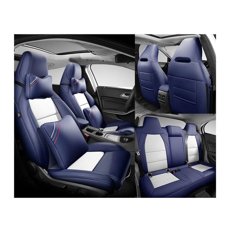 Benutzerdefinierte Leder Auto Sitzbezug 5 Sitze kompatibel for Benz Gla200 Gla260 GLA220 Cla200 Cla 220 Cla260 A 180 A200 Auto Zubehör(BLUE WHITE and pillow) von FXFUPO