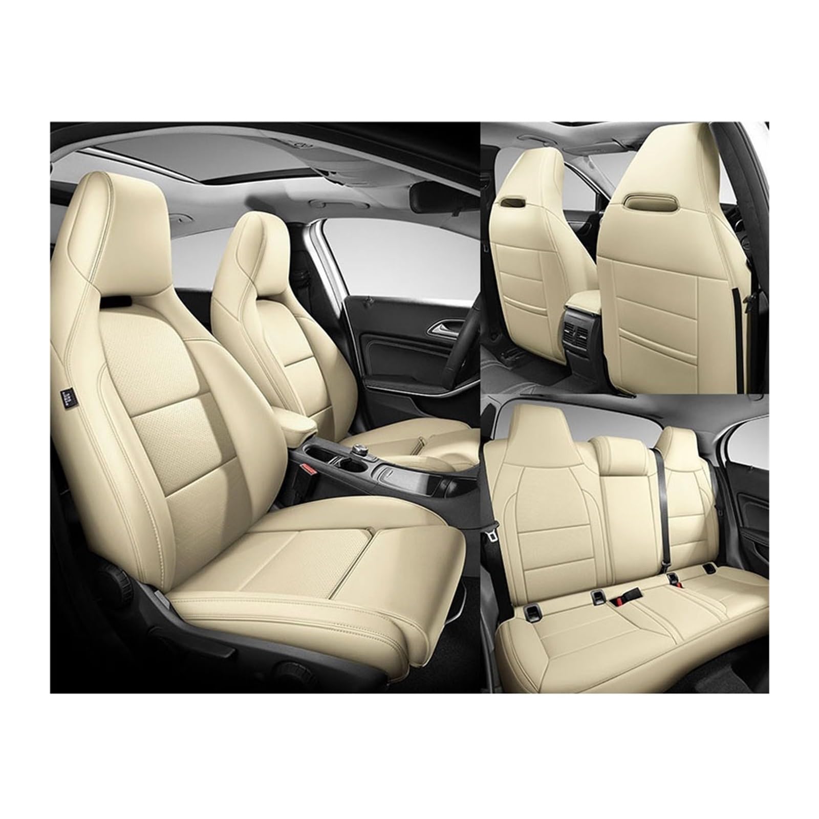 Benutzerdefinierte Leder Auto Sitzbezug 5 Sitze kompatibel for Benz Gla200 Gla260 GLA220 Cla200 Cla 220 Cla260 A 180 A200 Auto Zubehör(Beige) von FXFUPO