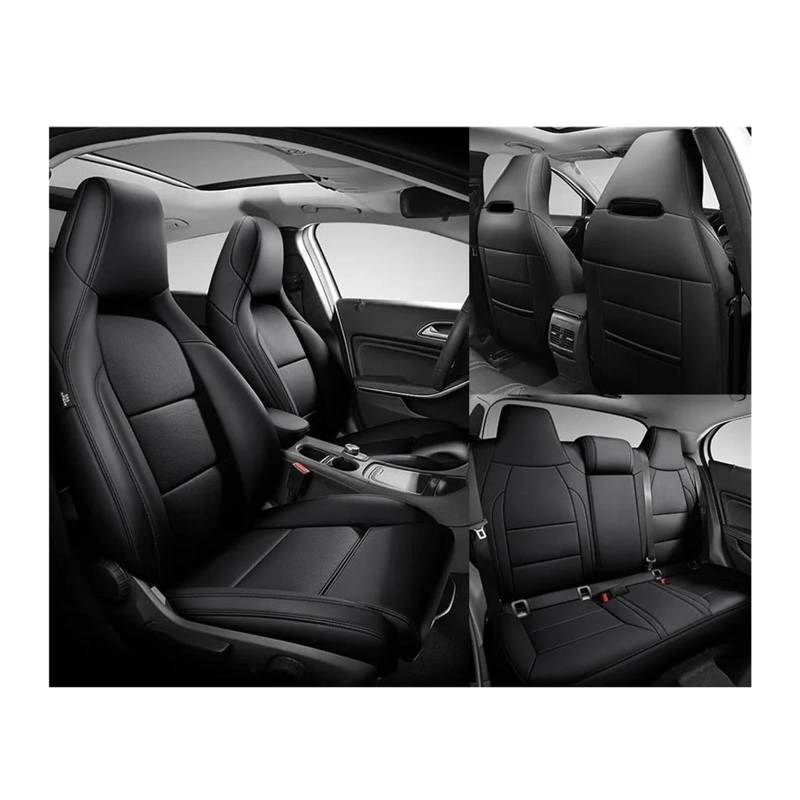 Benutzerdefinierte Leder Auto Sitzbezug 5 Sitze kompatibel for Benz Gla200 Gla260 GLA220 Cla200 Cla 220 Cla260 A 180 A200 Auto Zubehör(Black) von FXFUPO