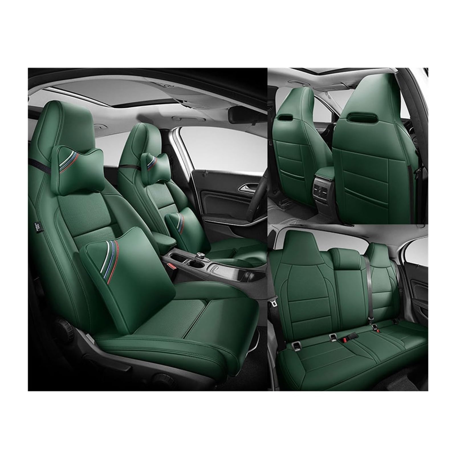 Benutzerdefinierte Leder Auto Sitzbezug 5 Sitze kompatibel for Benz Gla200 Gla260 GLA220 Cla200 Cla 220 Cla260 A 180 A200 Auto Zubehör(GREEN and pillow) von FXFUPO