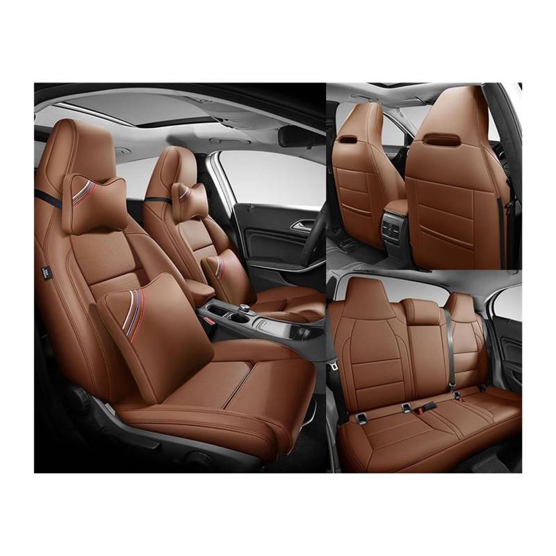 Benutzerdefinierte Leder Auto Sitzbezug 5 Sitze kompatibel for Benz Gla200 Gla260 GLA220 Cla200 Cla 220 Cla260 A 180 A200 Auto Zubehör(LIGHT COFFEE and pillow) von FXFUPO