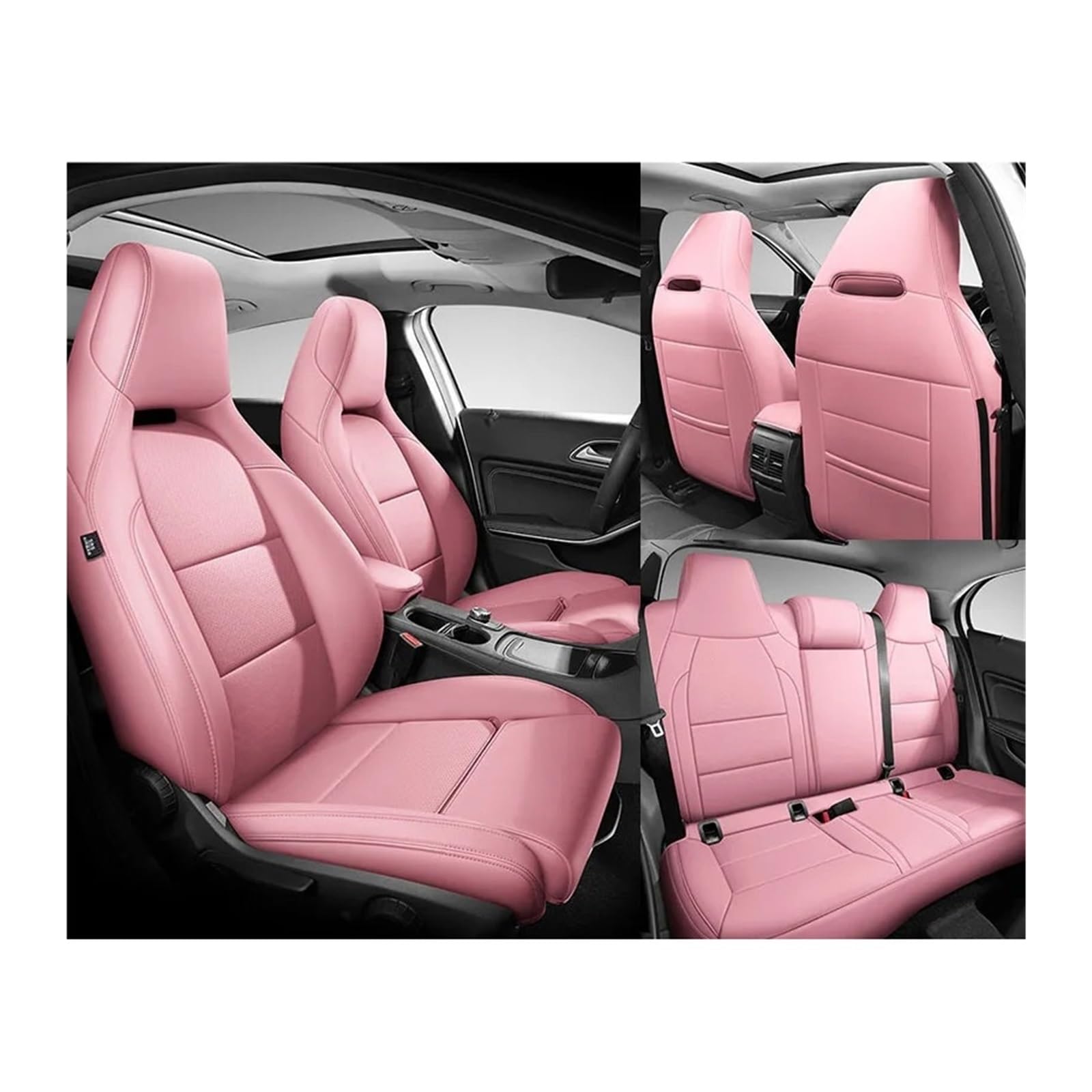 Benutzerdefinierte Leder Auto Sitzbezug 5 Sitze kompatibel for Benz Gla200 Gla260 GLA220 Cla200 Cla 220 Cla260 A 180 A200 Auto Zubehör(PINK) von FXFUPO