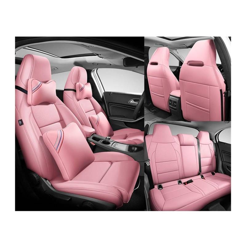 Benutzerdefinierte Leder Auto Sitzbezug 5 Sitze kompatibel for Benz Gla200 Gla260 GLA220 Cla200 Cla 220 Cla260 A 180 A200 Auto Zubehör(PINK and pillow) von FXFUPO