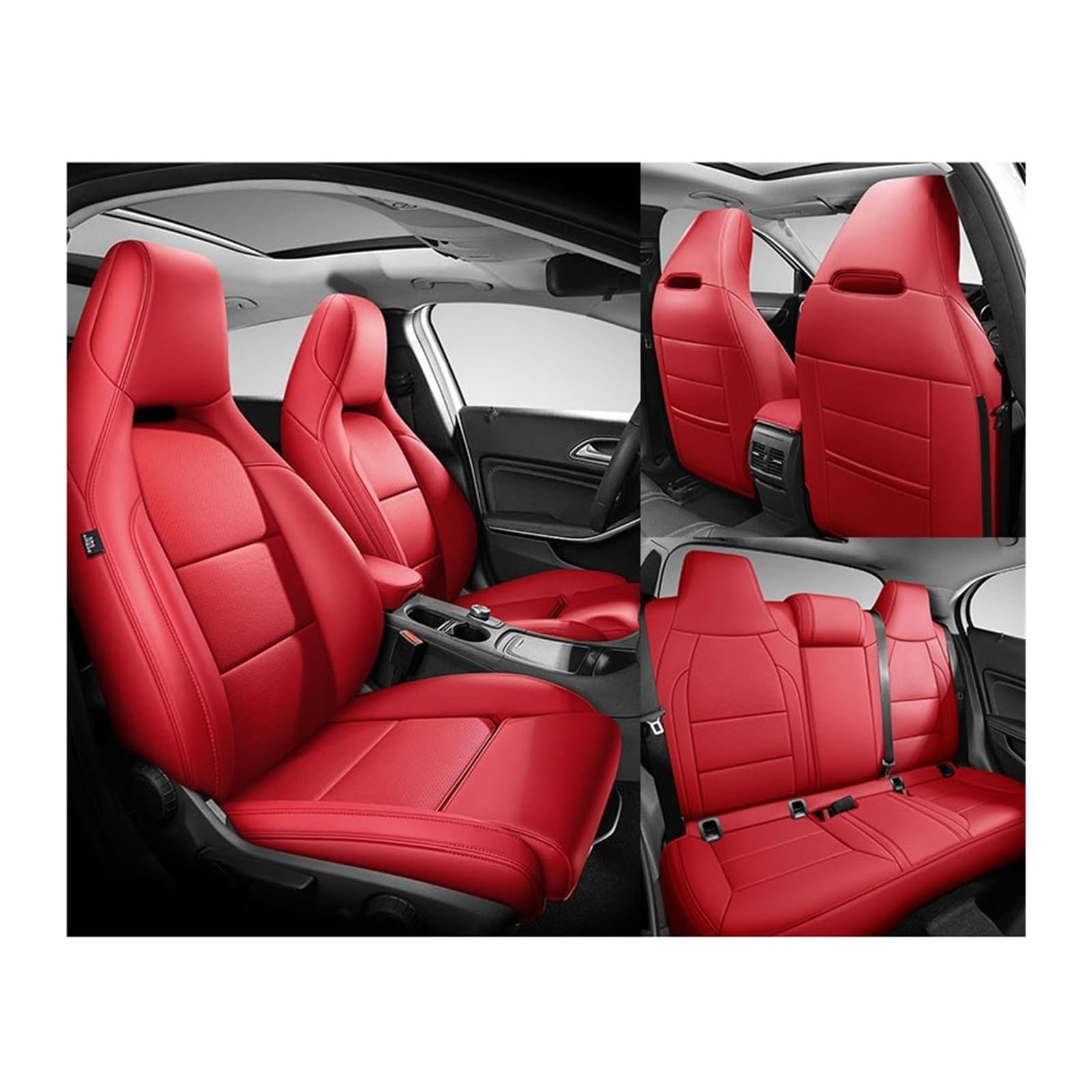 Benutzerdefinierte Leder Auto Sitzbezug 5 Sitze kompatibel for Benz Gla200 Gla260 GLA220 Cla200 Cla 220 Cla260 A 180 A200 Auto Zubehör(RED) von FXFUPO