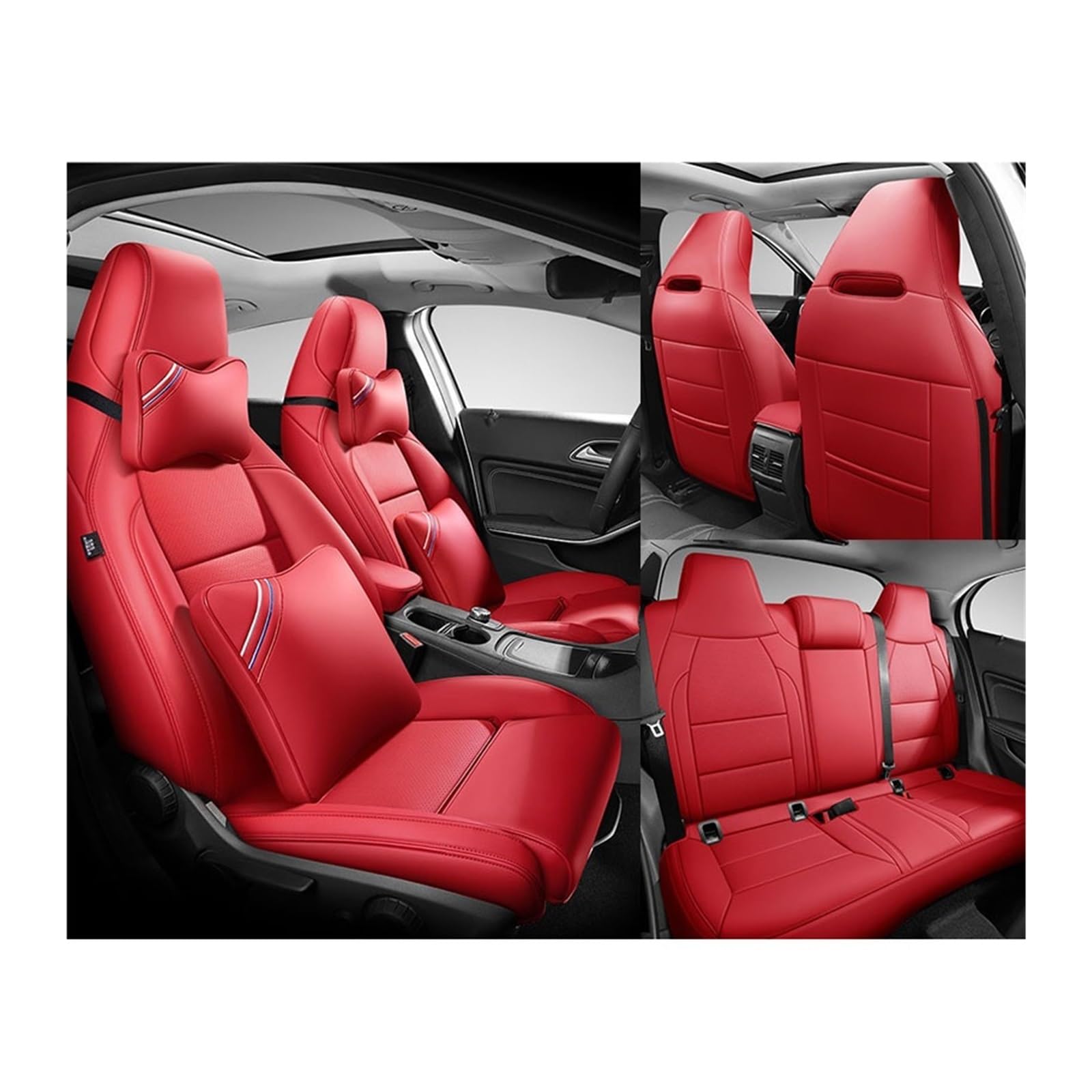 Benutzerdefinierte Leder Auto Sitzbezug 5 Sitze kompatibel for Benz Gla200 Gla260 GLA220 Cla200 Cla 220 Cla260 A 180 A200 Auto Zubehör(RED and pillow) von FXFUPO