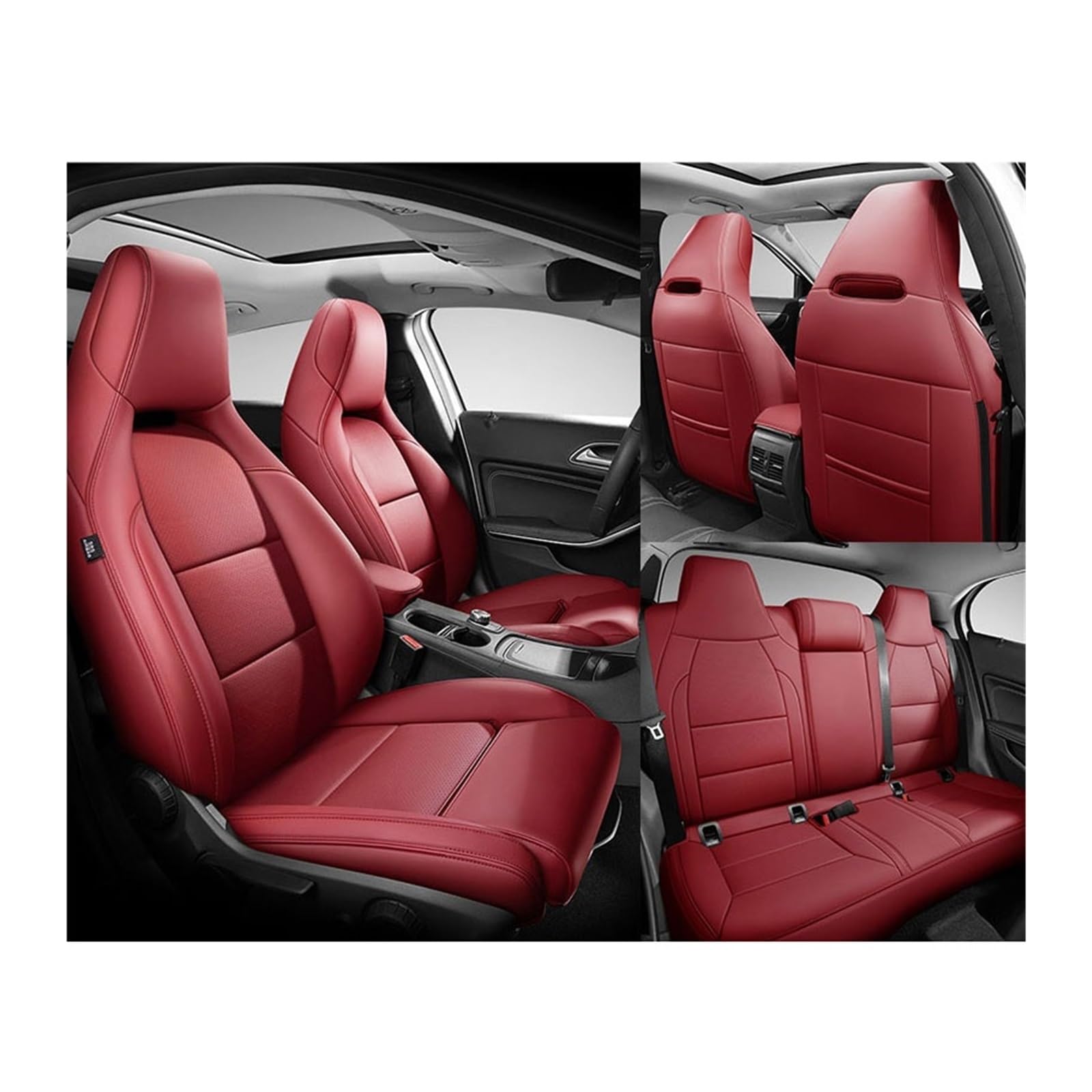 Benutzerdefinierte Leder Auto Sitzbezug 5 Sitze kompatibel for Benz Gla200 Gla260 GLA220 Cla200 Cla 220 Cla260 A 180 A200 Auto Zubehör(WINE RED) von FXFUPO