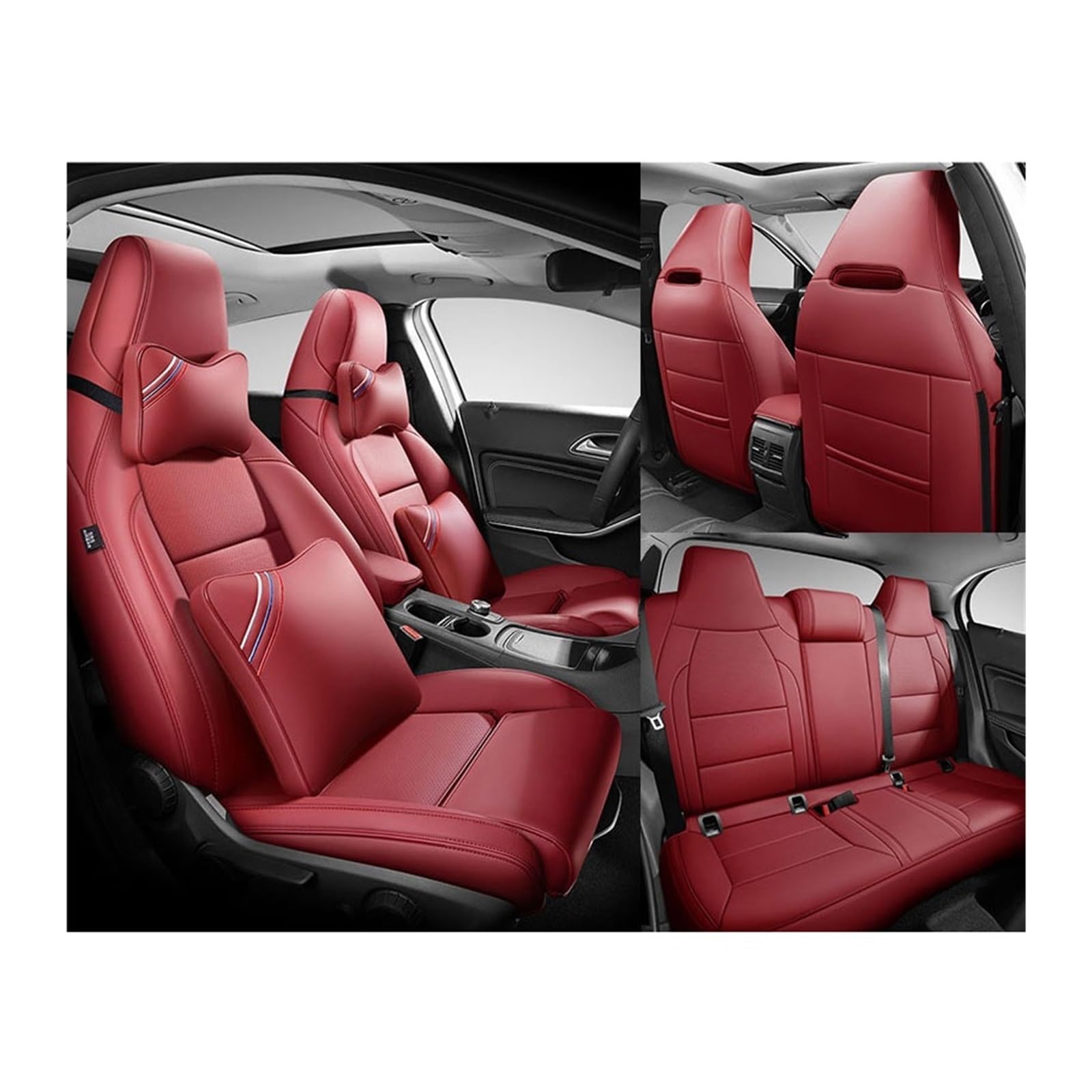 Benutzerdefinierte Leder Auto Sitzbezug 5 Sitze kompatibel for Benz Gla200 Gla260 GLA220 Cla200 Cla 220 Cla260 A 180 A200 Auto Zubehör(WINE RED and pillow) von FXFUPO