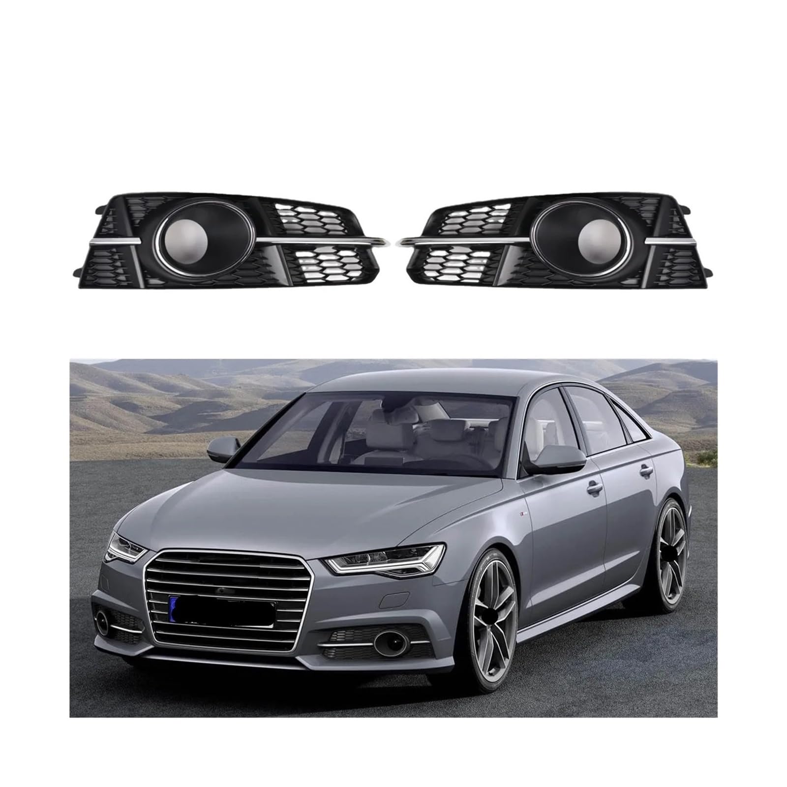 Chrom-Nebelscheinwerfer-Kühlergrill-Abdeckung for Audi S6 A6 S-Line 2016–2018 (C7 Facelift) mit ACC-Loch, Nebelscheinwerfergrill, ABS von FXFUPO