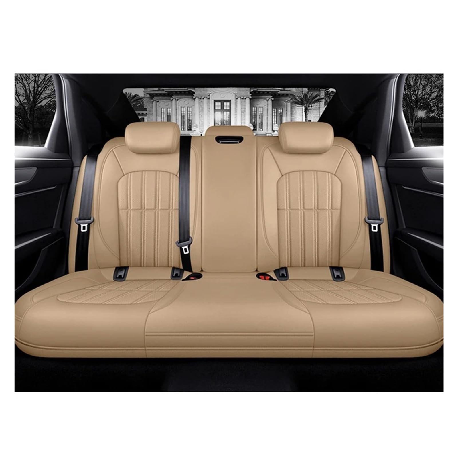 Customzie Autositzbezüge kompatibel for Mitsubishi Outlander XL 3 Lancer X Eclipse L200 Pajero Sport Colt Custom Auto Zubehör(Rear Seats-Beige) von FXFUPO