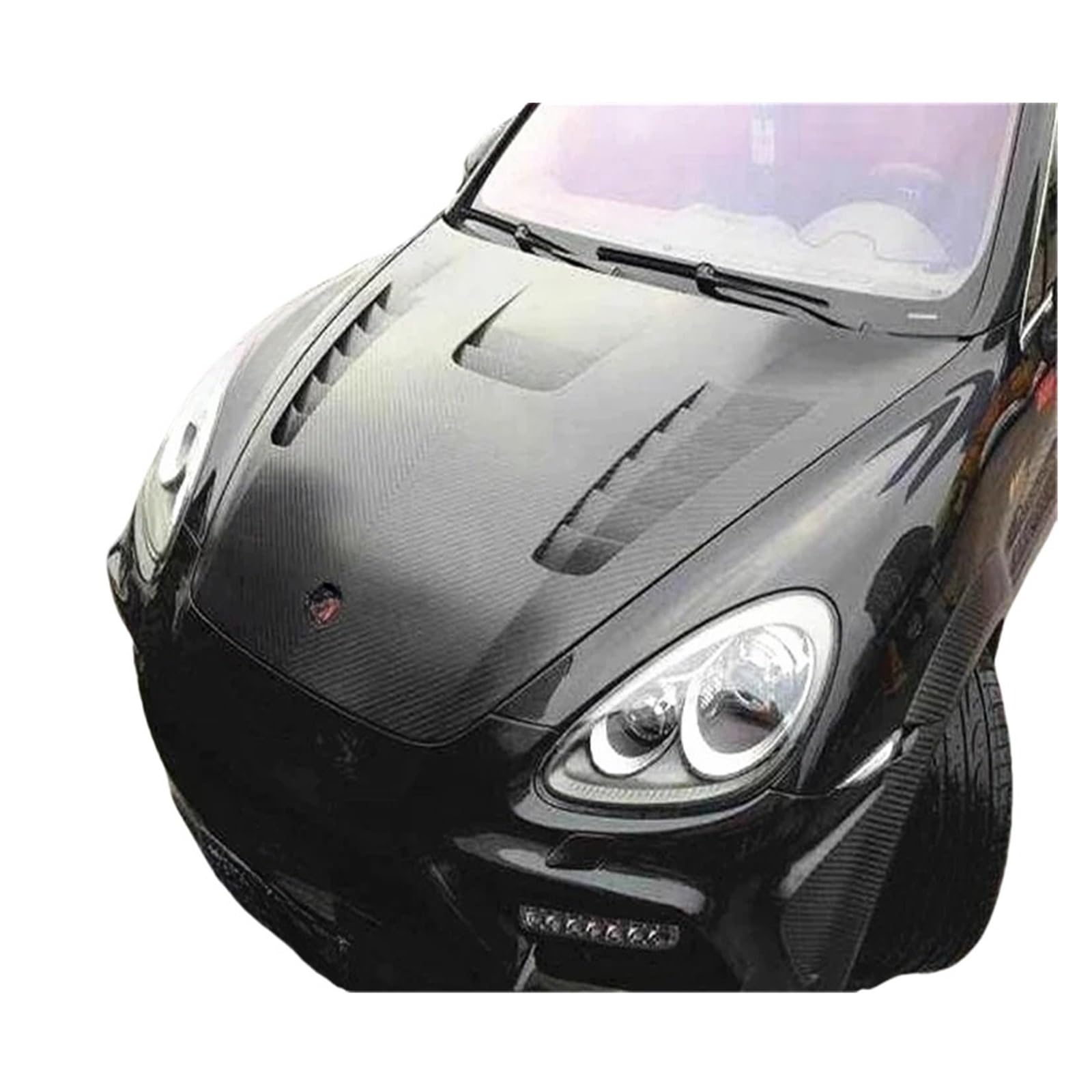 Echte Kohlefaser-Frontstoßstange, Motorhaube, Motorhaube, Body Kit, Entlüftungsabdeckung, kompatibel mit Porsche Cayenne 958.1 2011 2012 2013 2014(Single-sided carbon) von FXFUPO