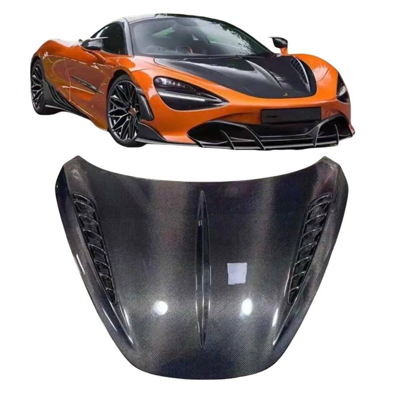 Echte Kohlefaser-Frontstoßstange, Motorhaube, Motorhauben-Entlüftungsabdeckung, kompatibel mit Mclaren 720S 2017 2018 2019 2020 2021, TOP-Stil(Single-sided carbon) von FXFUPO