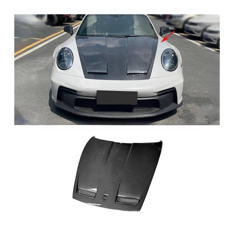 GT3-Stil Kompatibel for Porsche Carrera 911 992 2019-2023 Carbon Fiber Auto Frontstoßstange Motorhaube Motorhaube Entlüftungsabdeckung Teile Body Kit(Dry Carbon Fiber) von FXFUPO