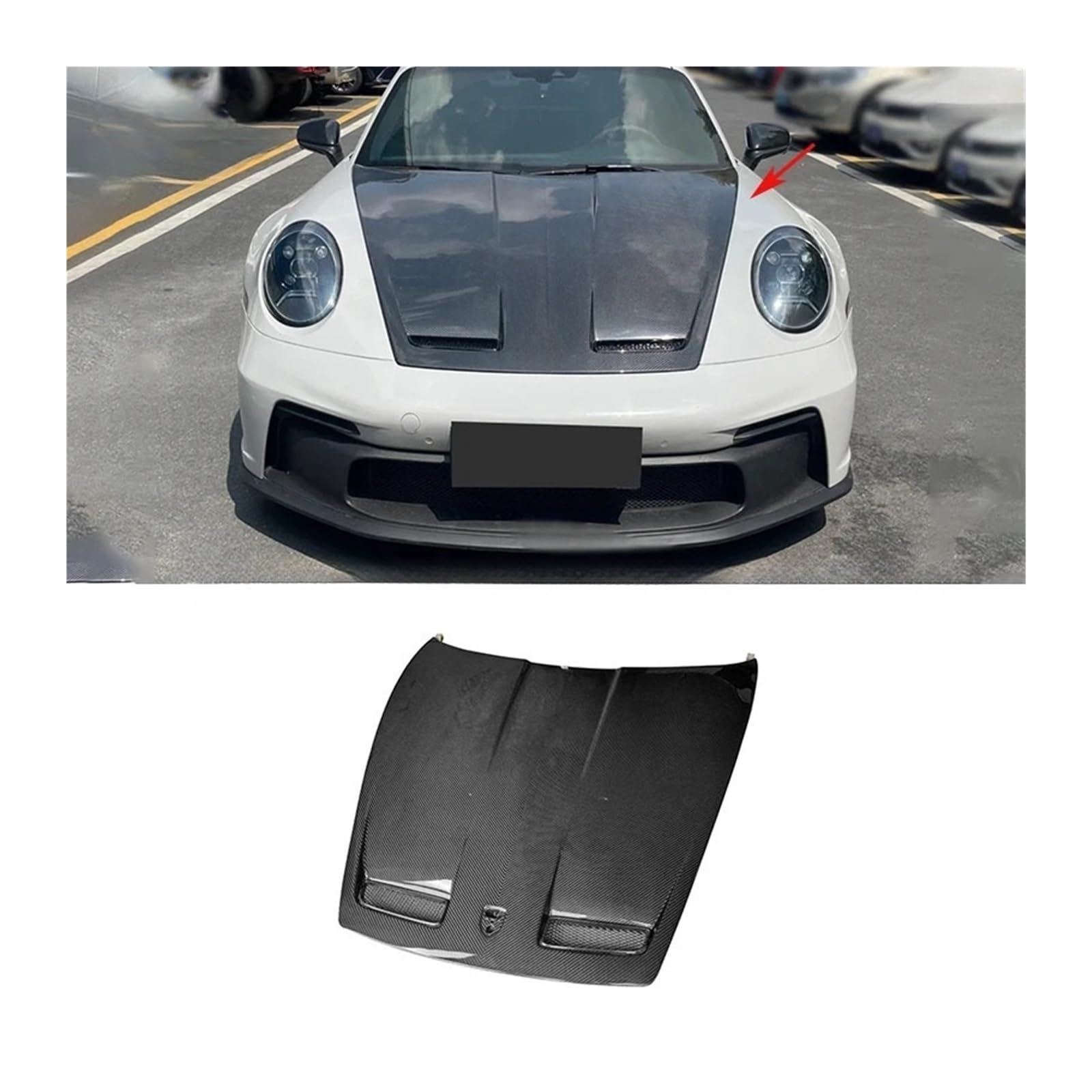 GT3-Stil Kompatibel for Porsche Carrera 911 992 2019-2023 Carbon Fiber Auto Frontstoßstange Motorhaube Motorhaube Entlüftungsabdeckung Teile Body Kit(FRP unpainted) von FXFUPO