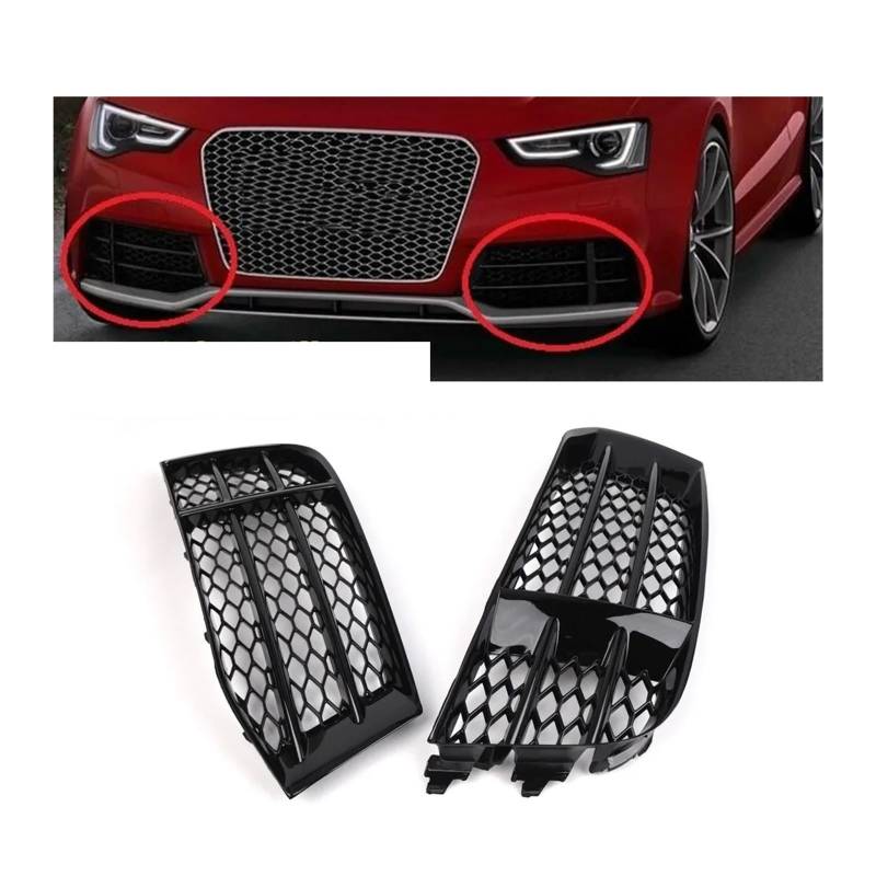 Glänzend schwarz Auto Nebelscheinwerfer Grill Lampe Abdeckung Waben Sechskant Frontgrill Grill Kompatibel for Audi RS5 B8.5 2013-2016 8T0807681F(Only Left) von FXFUPO