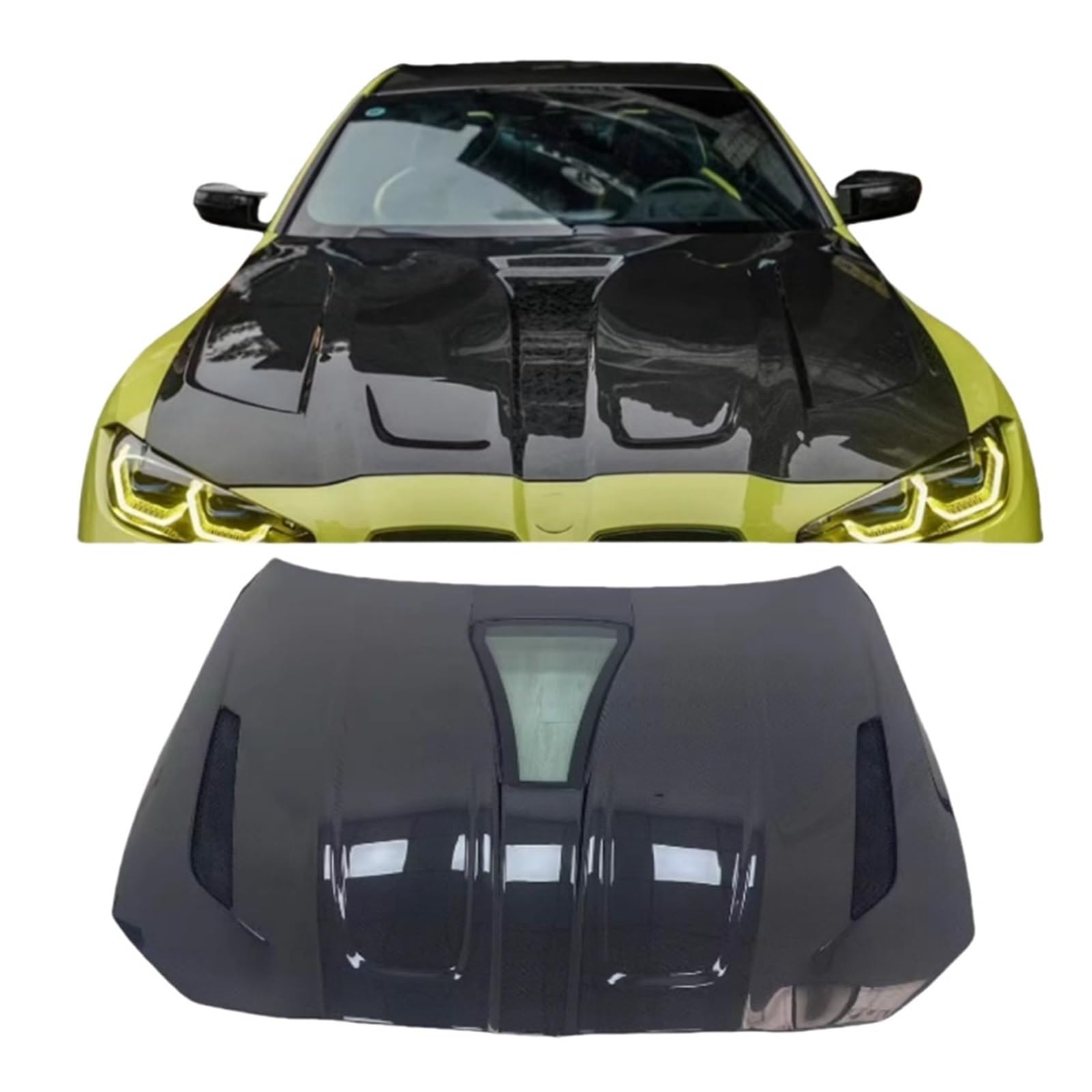 IMP Style Real Carbon Fiber Transparent Frontstoßstange Motorhaube Motorhaube Entlüftungsabdeckung Kompatibel for BMW M3 M4 G80 G82 G83 2021 2022 2023 2024(Single-sided carbon) von FXFUPO