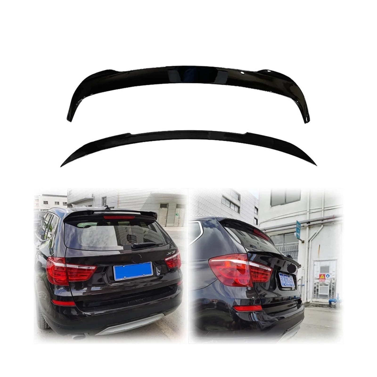 Kompatibel for BMW X3 F25 2011–2017, Heck-Mittel- und Dachspoiler, Stammflügel-Trim-Abdeckung, ABS-Glanzschwarz-Karbonfaser-Körper-Kit(Mid Gloss Black) von FXFUPO