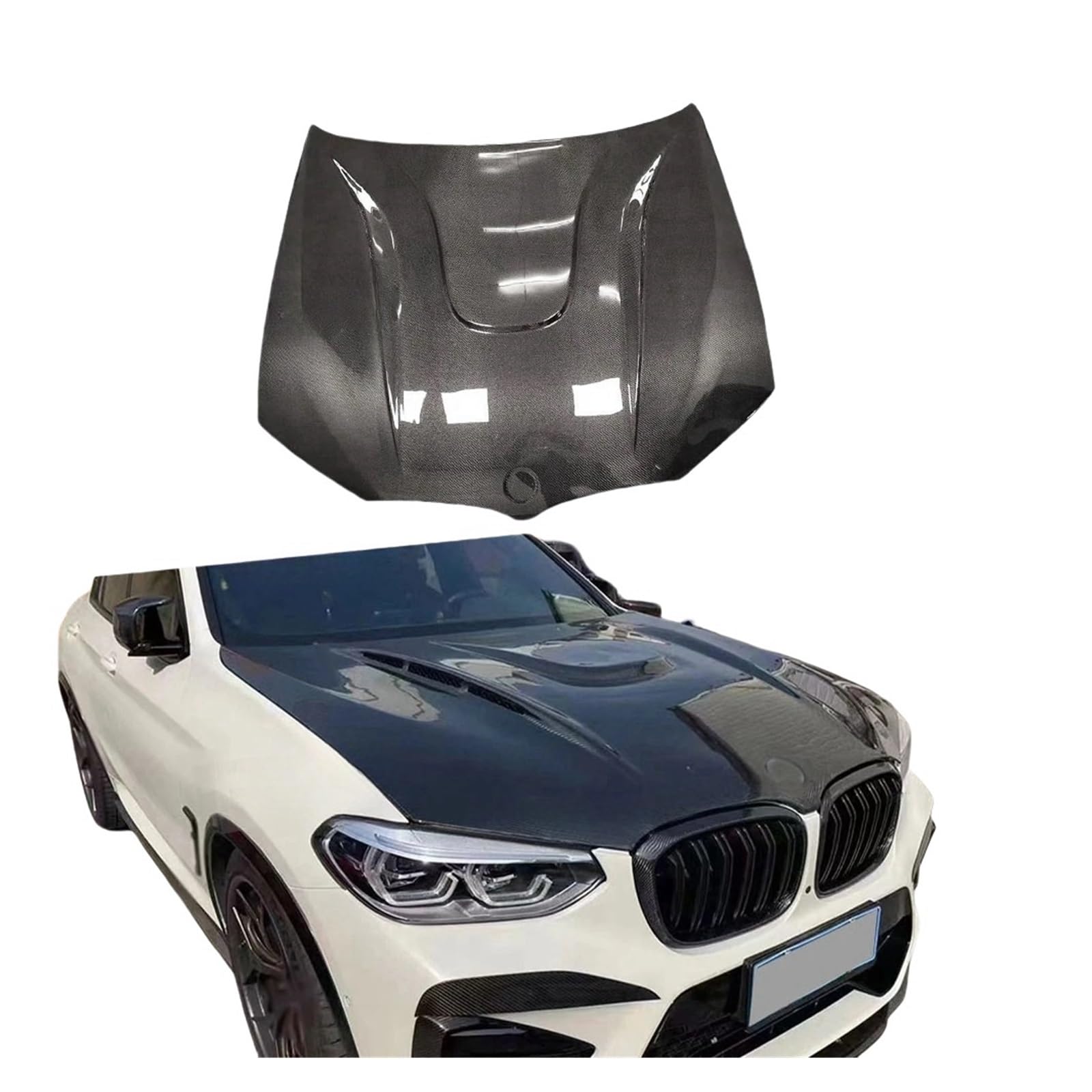 Kompatibel for BMW X3 G01 X4 G02 F97 X3M F98 X4M 2019 + Carbon Fiber Front Bumper Motorhaube Bonnet Vent Abdeckung FRP Auto Body Kits Zubehör(FRP Black Primer) von FXFUPO