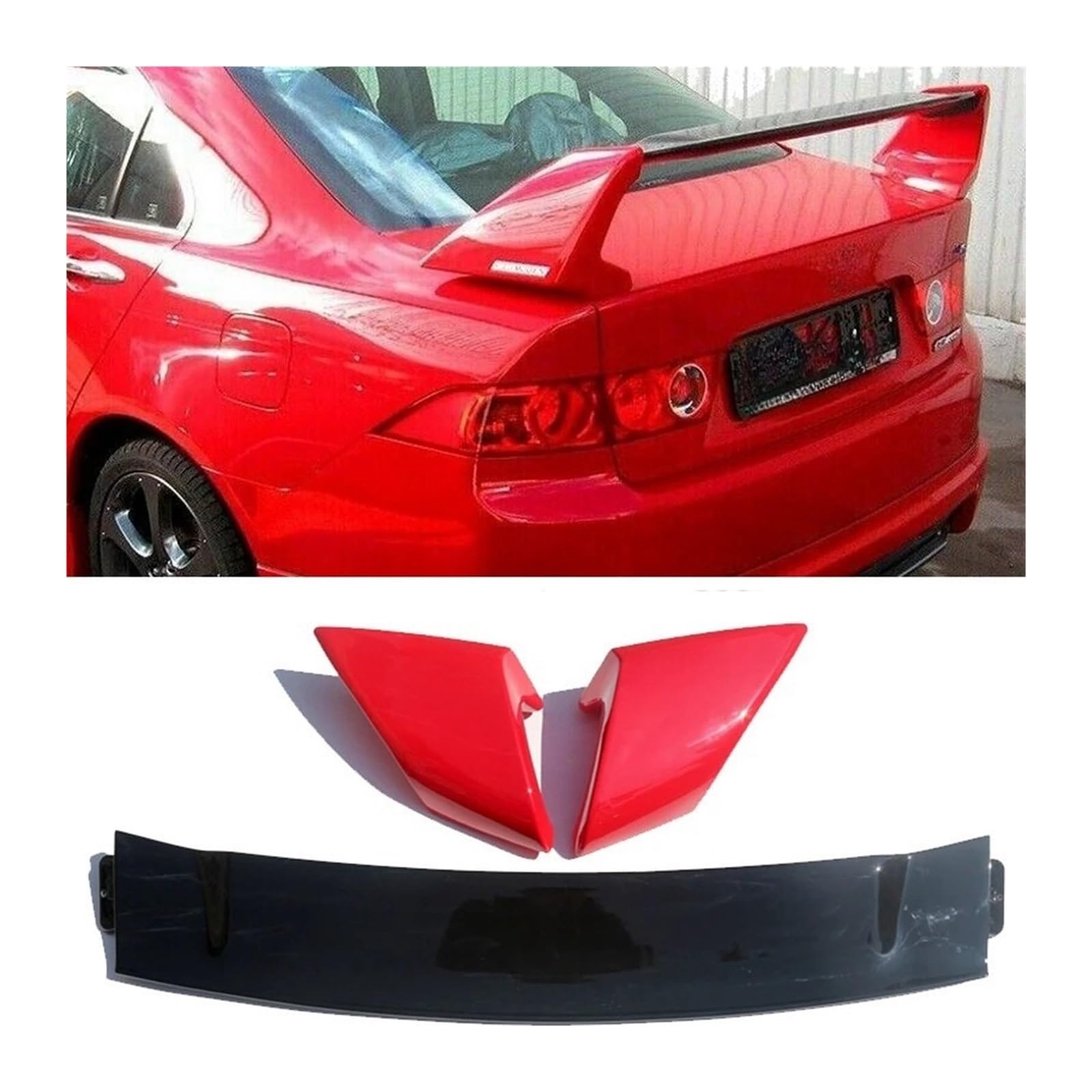 Kompatibel for HONDA Accord 2008 2009 2010 2011 2012 2013 4-türiger Limousinen-Spoiler, ABS, 3-teilig, Heckflügel, glänzend schwarz oder weiß(Red) von FXFUPO