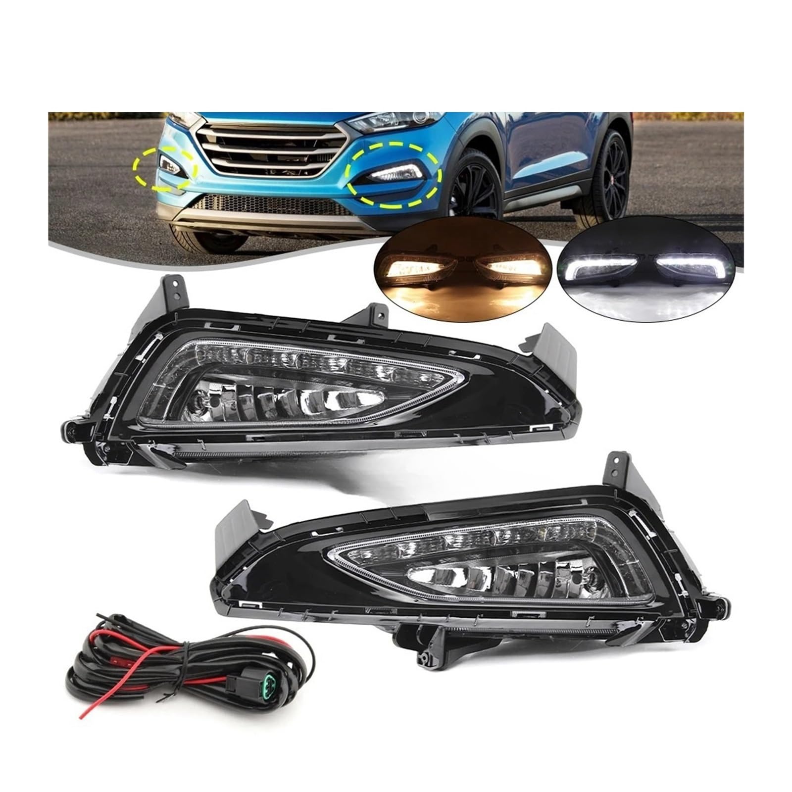 Kompatibel for Hyundai Tucson 2016 2017 2018 1 Set LED DRL Scheinwerfer Nebelscheinwerfer Abdeckung Nebelscheinwerfer 12 V Daylights Auto Styling Zubehör von FXFUPO