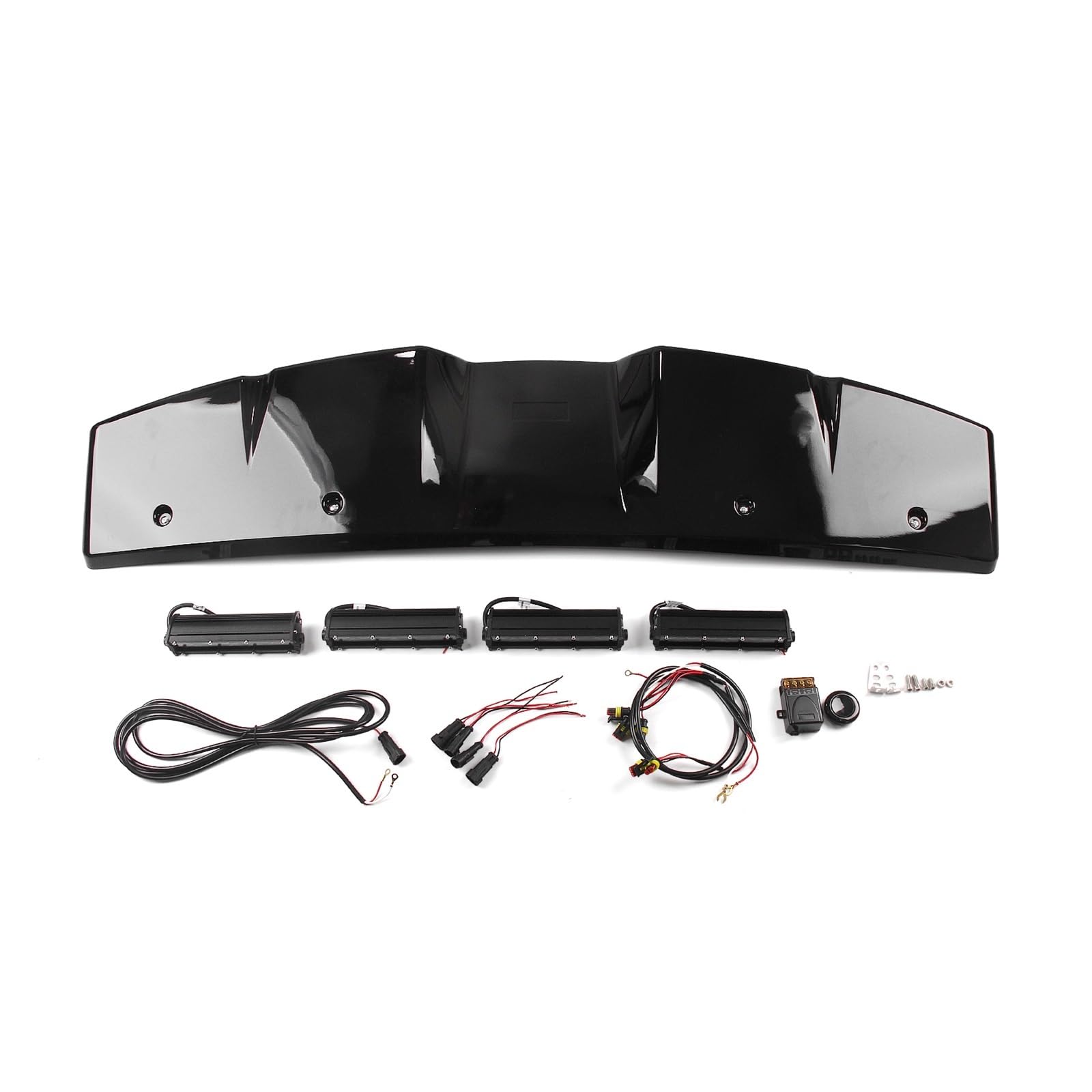 Kompatibel for Land Rover Defender 90 110 2020–2024, glänzender schwarzer Dachspoiler mit Kuppellichtleiste, DRL, 4-teiliges LED-Tagfahrlicht von FXFUPO