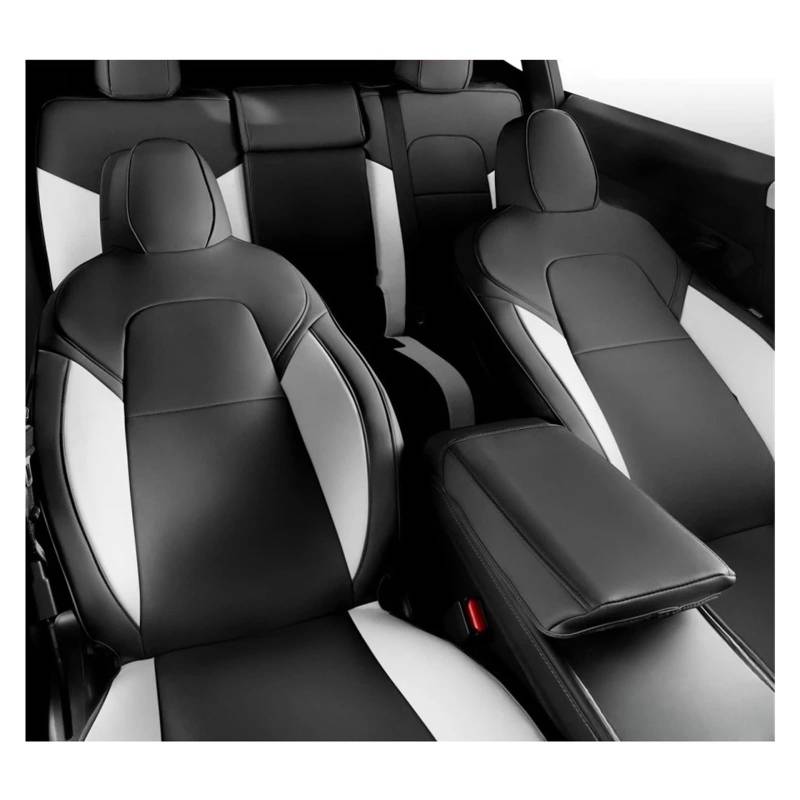 Kompatibel for Tesla Modell 3 Highland Vollsitze Abdeckungen Nappa Leder vorderen Heck -Autositzkissen Armlehnenabdeckung Innenarchitekte 2024(Black White Set) von FXFUPO