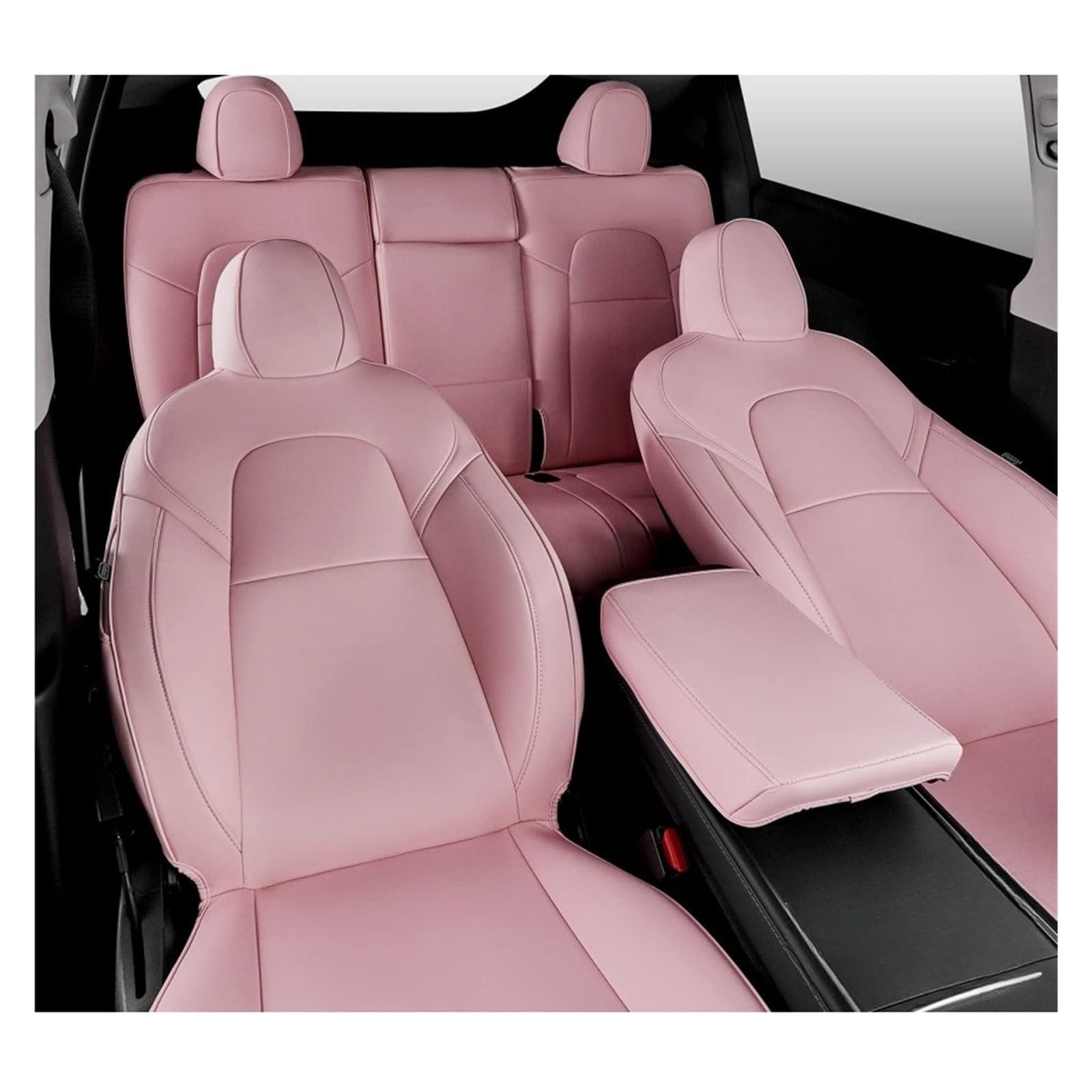 Kompatibel for Tesla Modell 3 Highland Vollsitze Abdeckungen Nappa Leder vorderen Heck -Autositzkissen Armlehnenabdeckung Innenarchitekte 2024(Pink Set) von FXFUPO