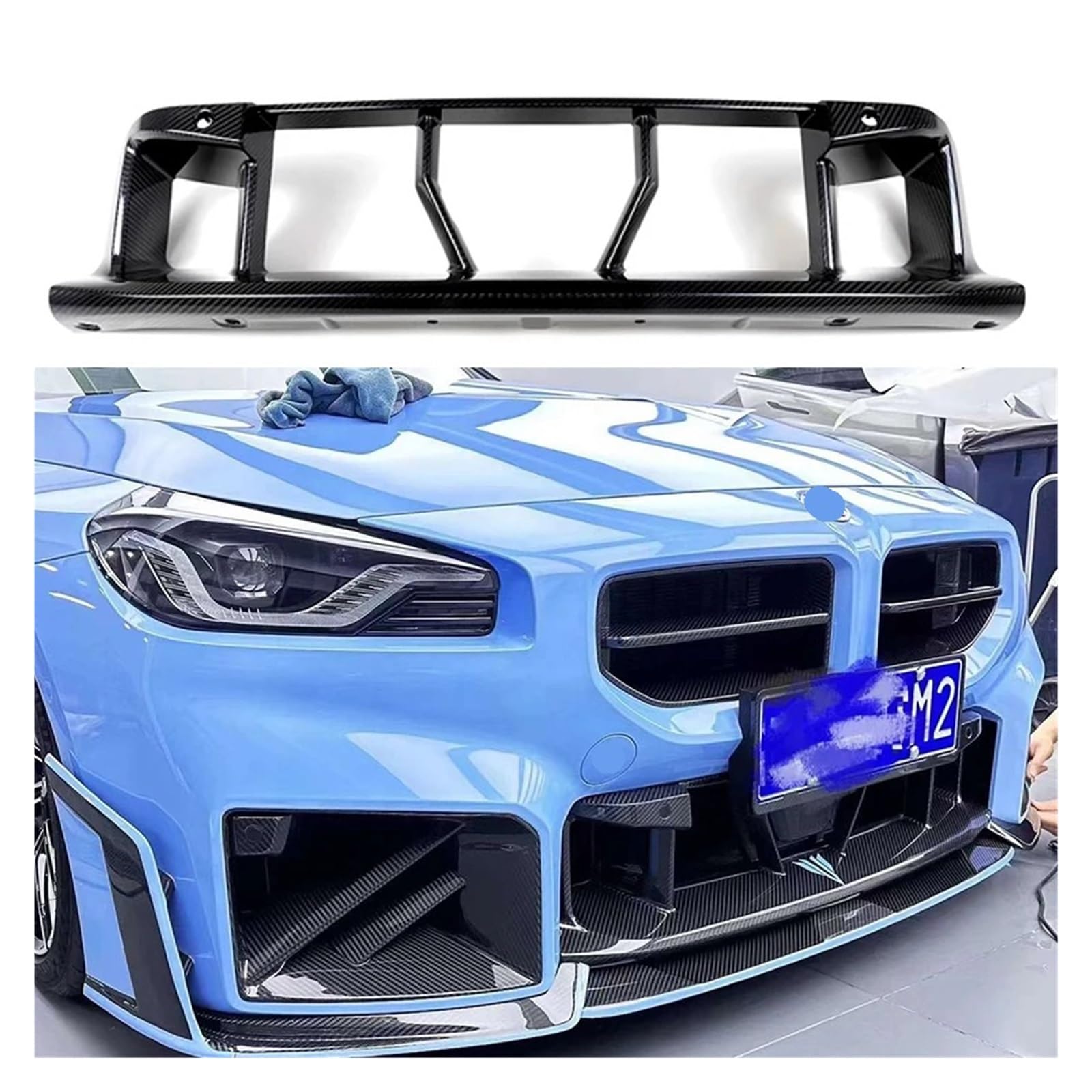 Kompatibel mit BMW M2 G87, Dry Carbon Fiber Racing Grills, Frontstoßstange, Entlüftungsabdeckung, Verkleidung, Nebelscheinwerfergitter, Grillrahmen, Upgrade-Body-Kit(Dry Carbon style 1) von FXFUPO