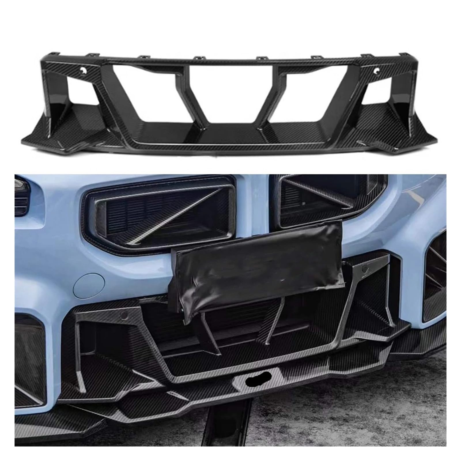 Kompatibel mit BMW M2 G87, Dry Carbon Fiber Racing Grills, Frontstoßstange, Entlüftungsabdeckung, Verkleidung, Nebelscheinwerfergitter, Grillrahmen, Upgrade-Body-Kit(Dry Carbon style 2) von FXFUPO