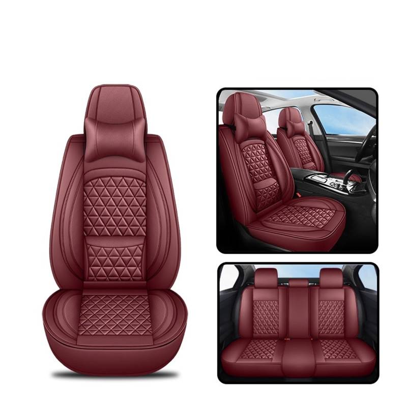 Künstliches Leder Luxus 3D -Autositzabdeckung for Toyota Corolla Camry Rav4 Chr Highlander Land Cuirser Prado Interieur kompatibel(Wine red 5-seater) von FXFUPO