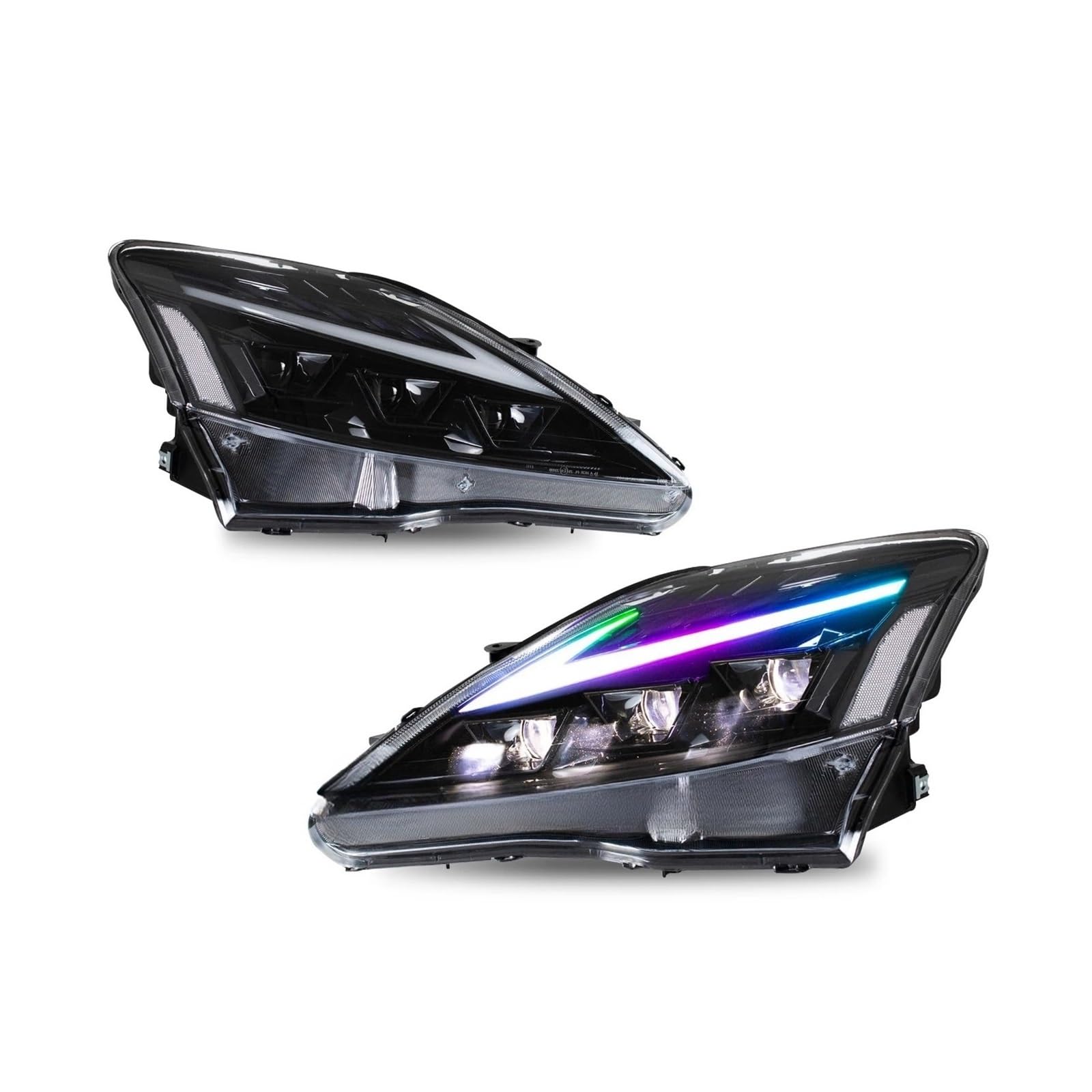 LED-Scheinwerfer, kompatibel mit Lexus IS350 2006–2013, IS250 IS350C ISF 220d, RGB-Auto-Frontlampen, Start-up-Animation, sequentielles Licht(RGB Clear Black,Left-drive) von FXFUPO