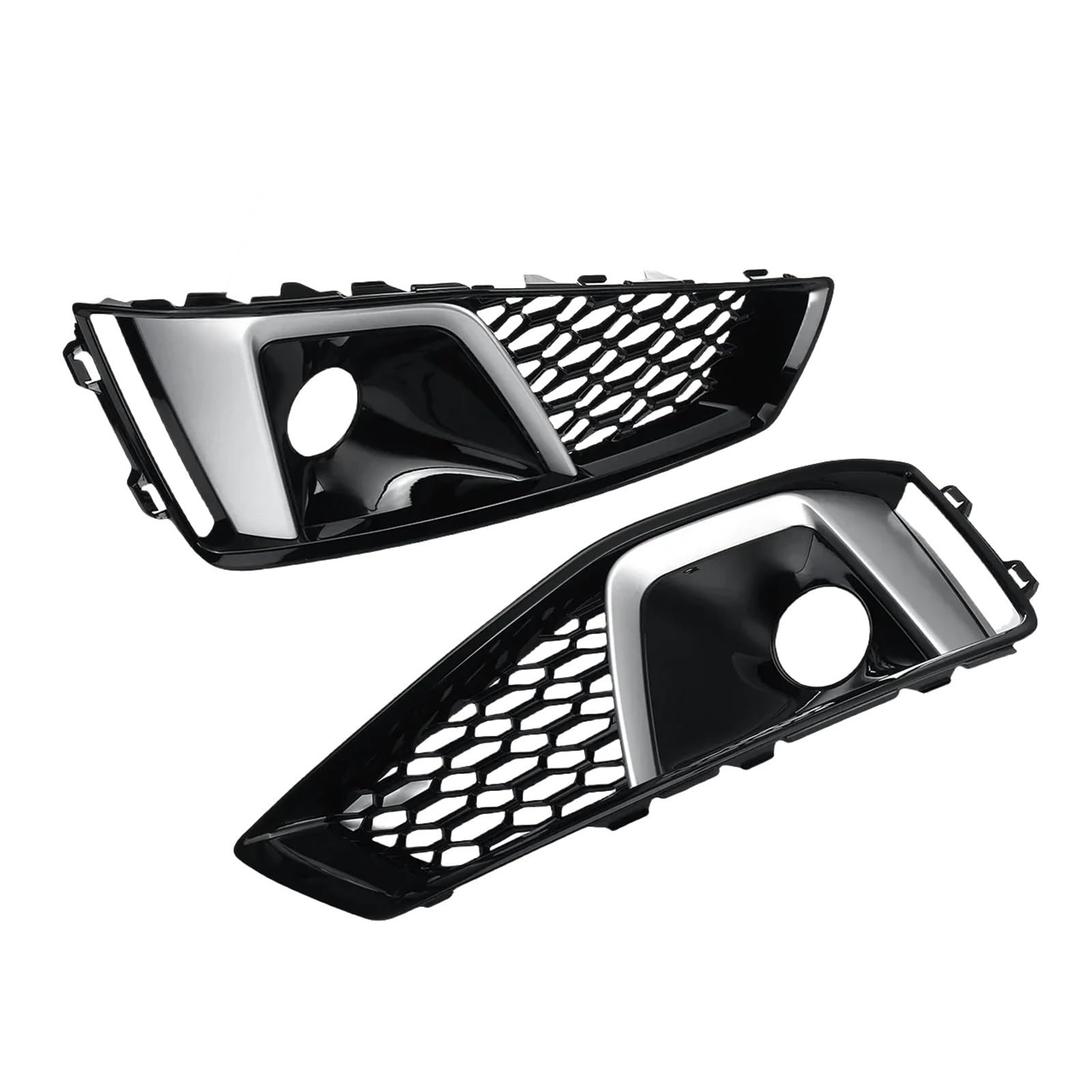 Paar Auto Front Stoßstange Nebel Lampe Abdeckung Kühlergrill Waben Kompatibel for Audi A4 B9 S-LINE S4 2019 2020 8WD807681J 8WD807682J Nebel Licht Kühlergrill Abdeckung(Chrome Silver) von FXFUPO