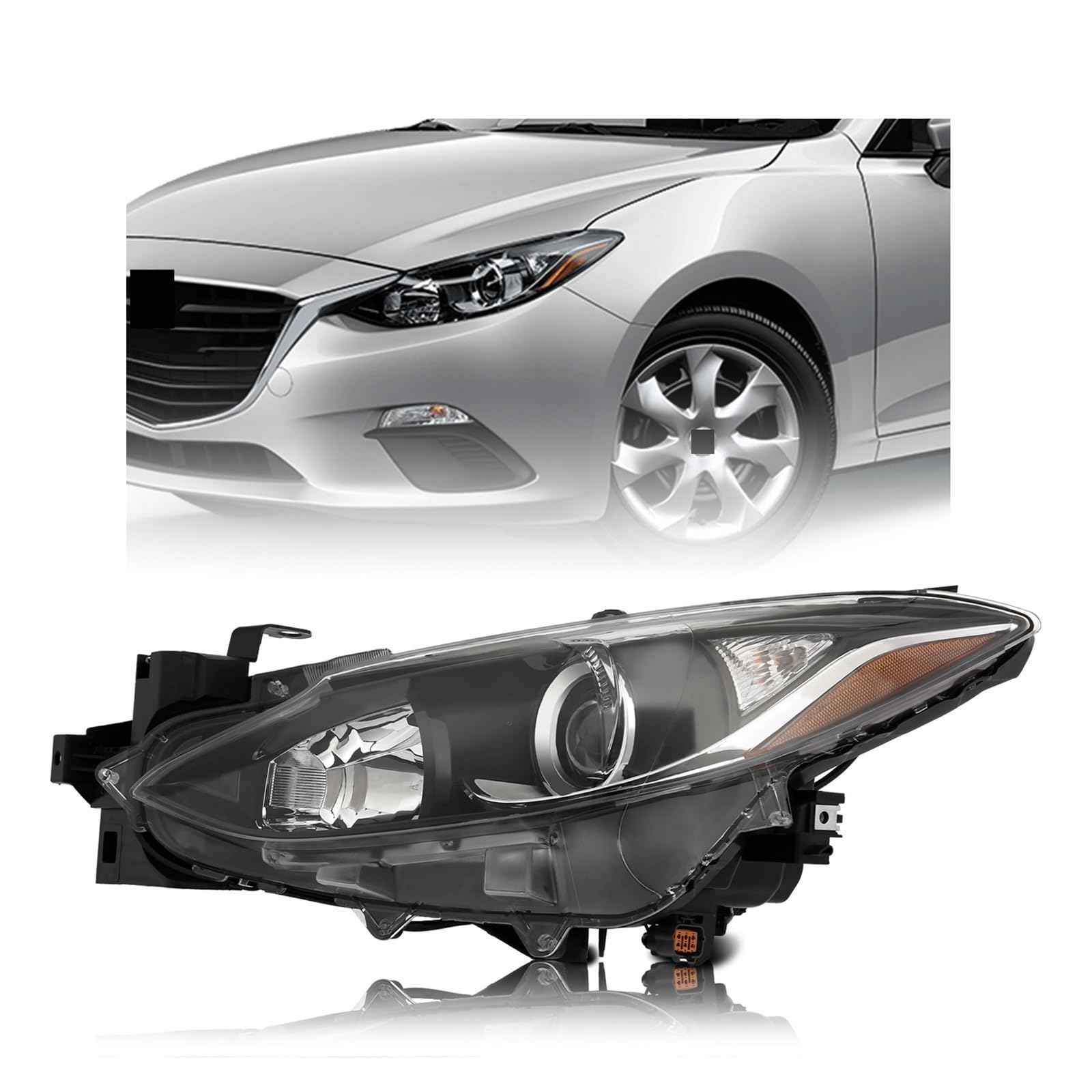 Scheinwerferbaugruppe kompatibel for Mazda 3, schwarzes Gehäuse, Halogen, rechts/links, Beifahrer-/Fahrerseite, Autoscheinwerfer 2014 2015 016(D Side) von FXFUPO