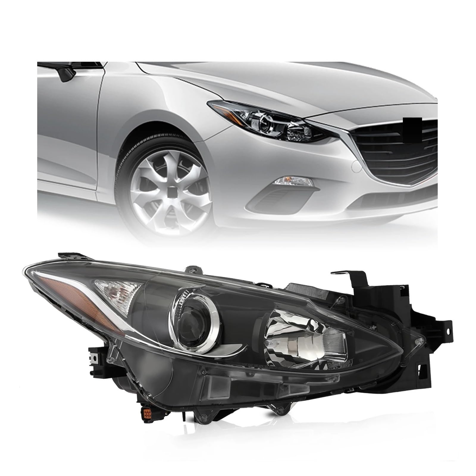 Scheinwerferbaugruppe kompatibel for Mazda 3, schwarzes Gehäuse, Halogen, rechts/links, Beifahrer-/Fahrerseite, Autoscheinwerfer 2014 2015 016(P Side) von FXFUPO