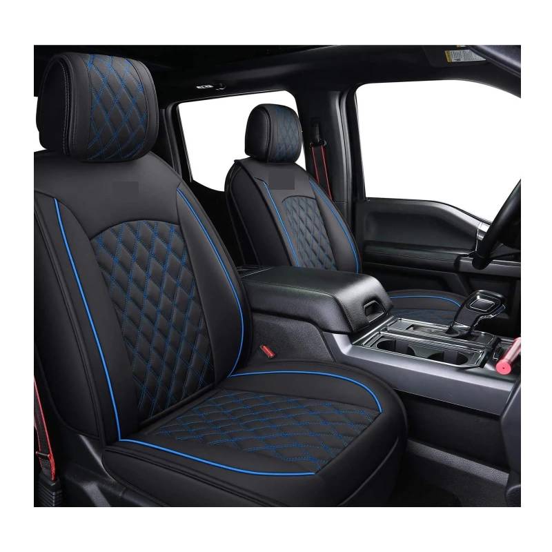 Sitzbezüge, komplettes Set, strapazierfähiges, wasserdichtes Leder, kompatibel for Pickup-Truck, kompatibel for Ford und 2017–2023 F250 F350 F450 2009 bis 2023(Black blue 5 seats) von FXFUPO