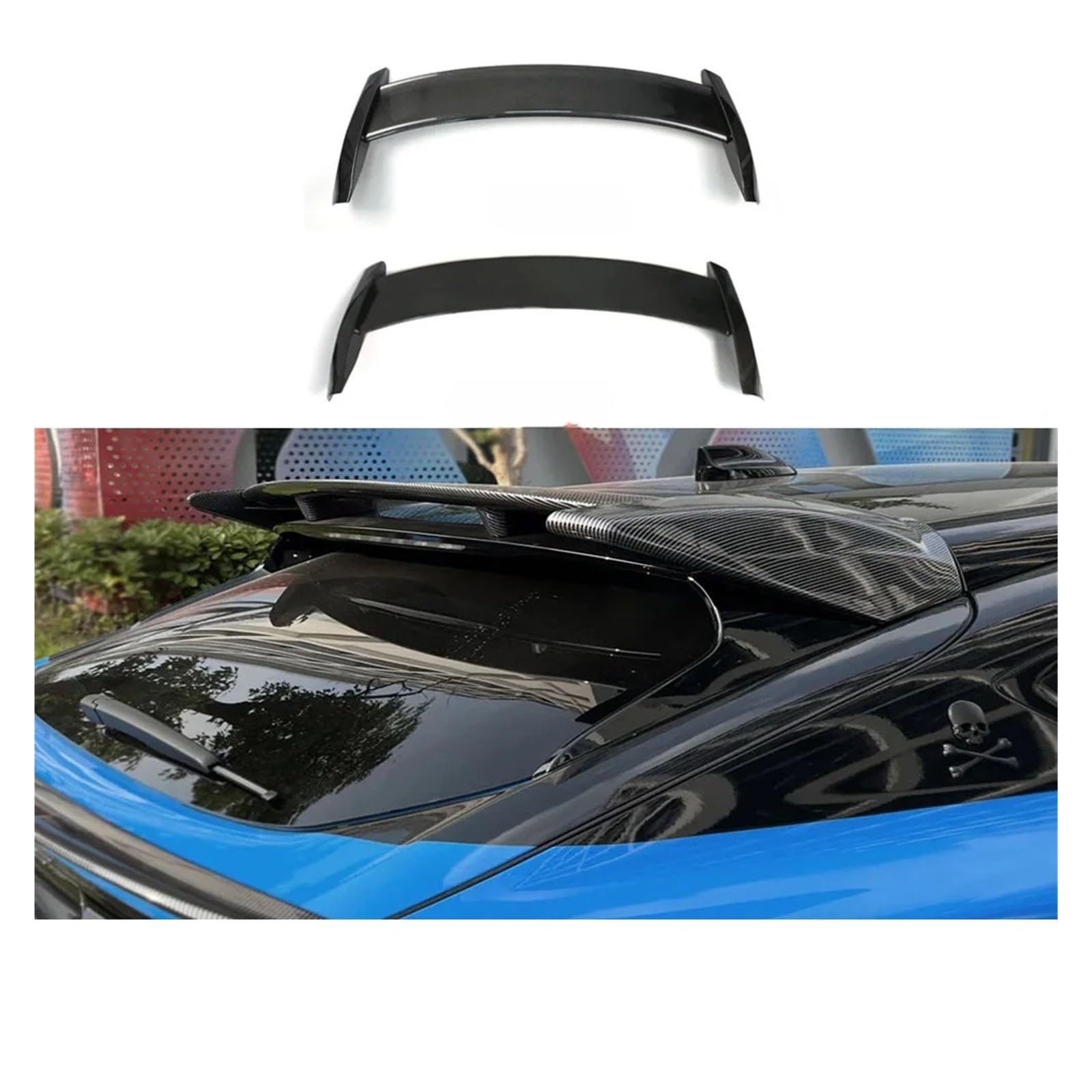 Spoiler-Zubehör, segmentiert, großer oberer Flügel, hinten, GT-Sport, fester Windflügel, Kohlefaser-Stil, ABS, kompatibel for Ford Mustang Mach-E(Baking black) von FXFUPO