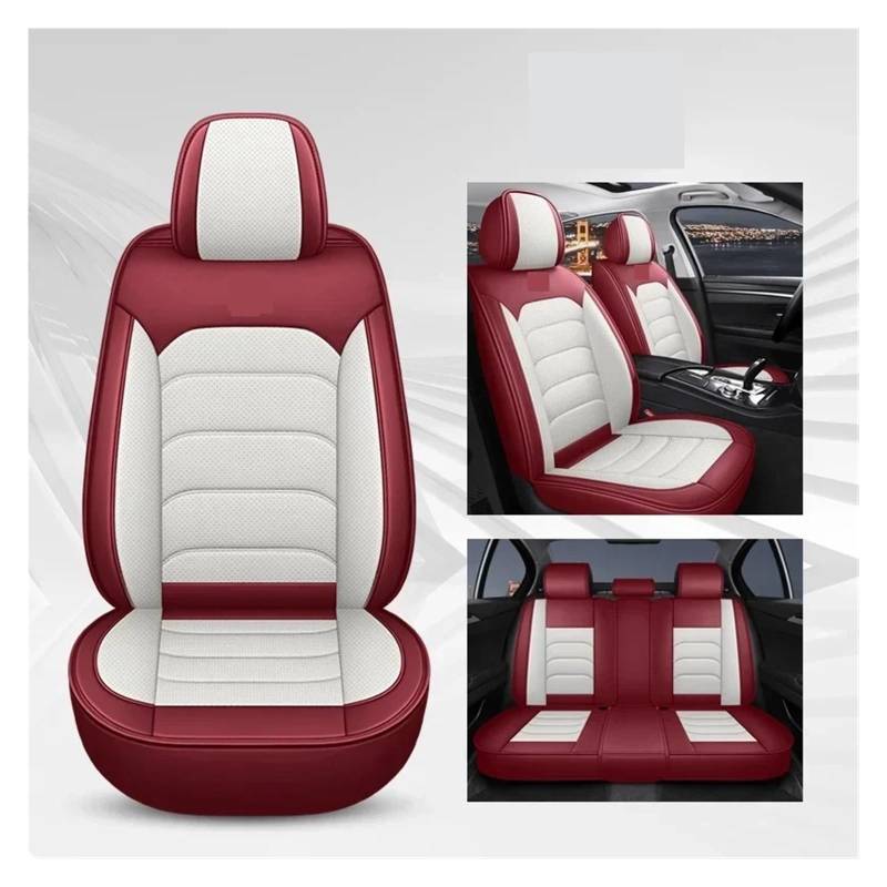 Universal Style Autositzbezug kompatibel for Haval F7 F7X H6 H9 Jolion Fiat Freemont Bravo Autozubehör Innendetails Sitzschutz(White red 5 Seat) von FXFUPO