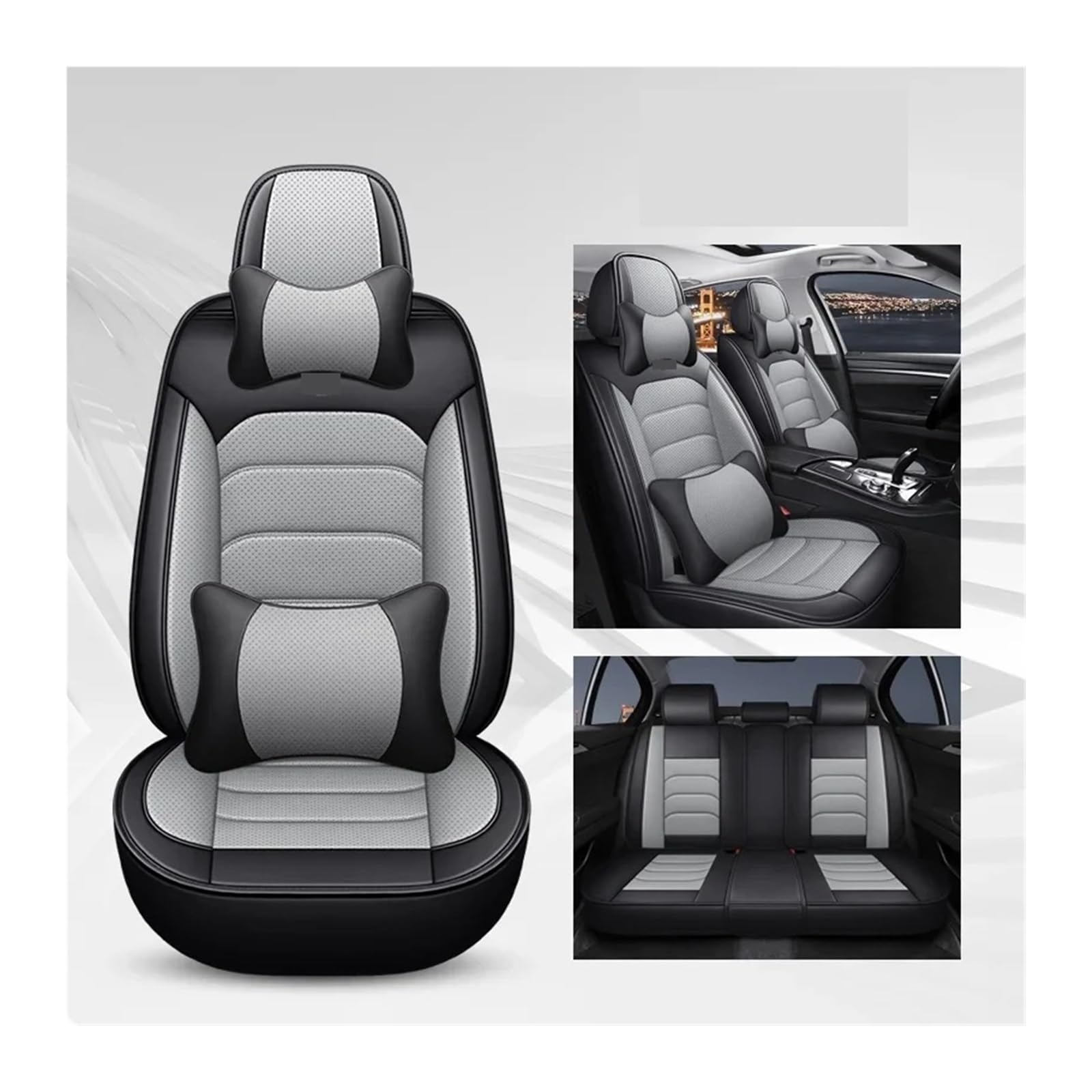 Universeller Autositzbezug, kompatibel mit SEAT, allen Automodellen, Leon, Arona, Ateca, Tarraco, Ibiza, Alhambra, Autozubehör, Innendetails(Black gray 5 seats) von FXFUPO