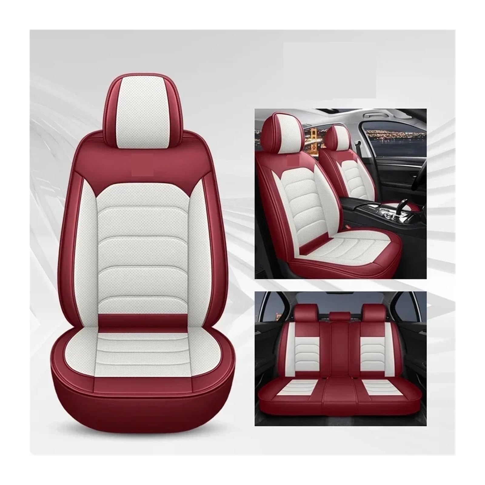 Universeller Autositzbezug, kompatibel mit SEAT, allen Automodellen, Leon, Arona, Ateca, Tarraco, Ibiza, Alhambra, Autozubehör, Innendetails(Black red 5 seats-04) von FXFUPO