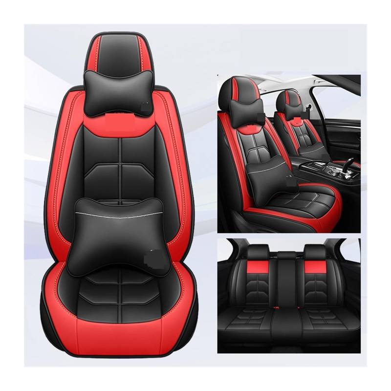 Universeller Autositzbezug kompatibel for Benz W205 C-Klasse W202 W203 W204 A205 C204 C205 S202 S203 S204 S205 Autozubehör(Black Red 5 Seat-01) von FXFUPO