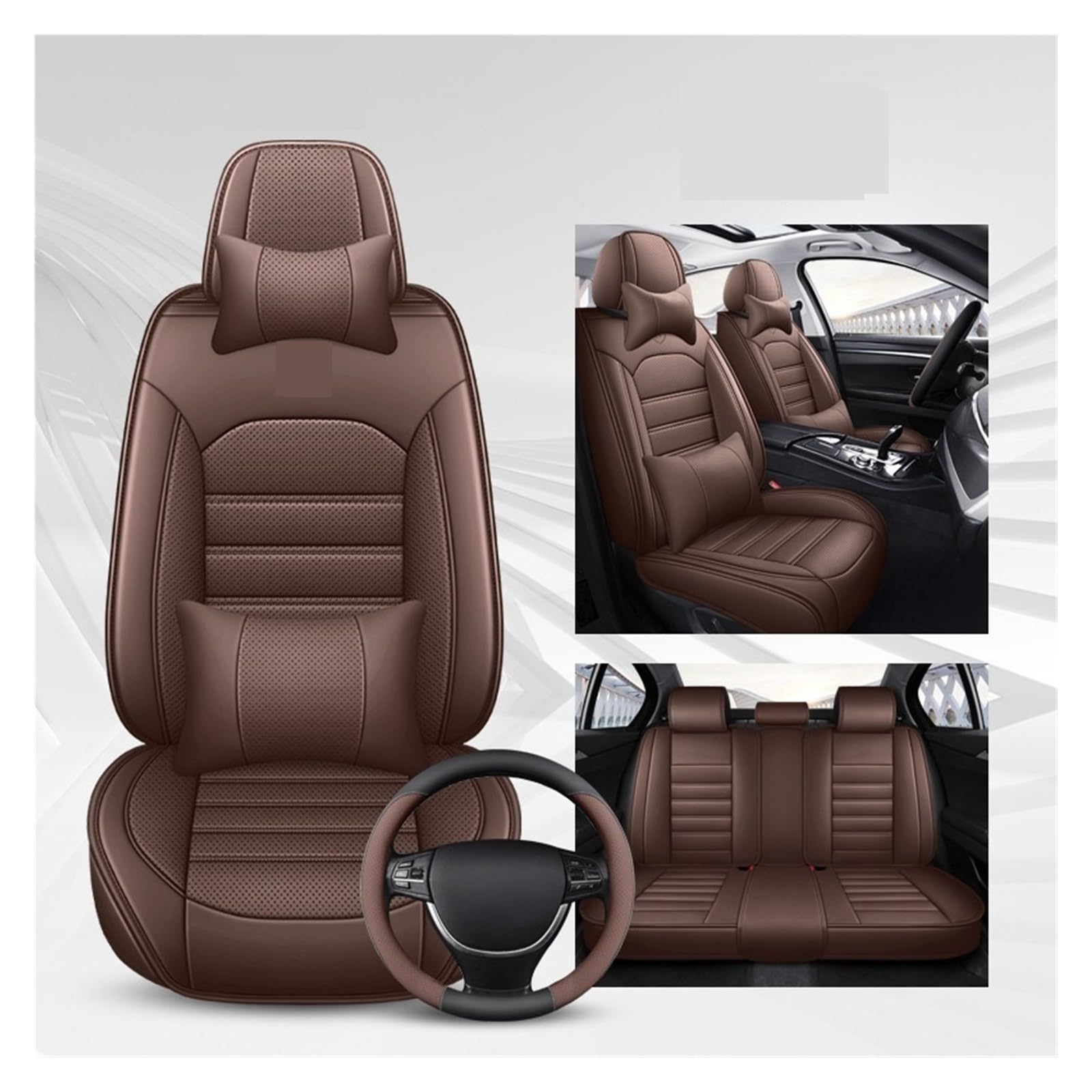 Voller Set atmungsaktives Napa Leder Universal Autositzabdeckungen for Soueast DX7 DX3 V3 V5 V6 A5 XIWang Lingshuai Autozubehör(Coffee With pillow) von FXFUPO