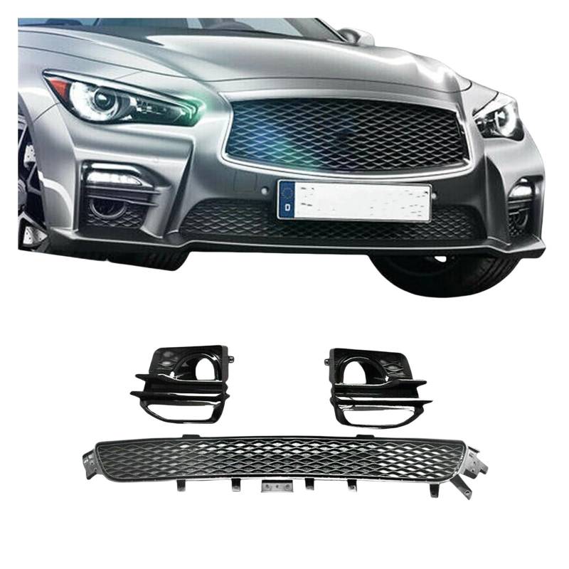 Vorderer unterer Kühlergrill und Nebelscheinwerfer-Lampenabdeckung, Stoßstangenhaube, Entlüftungsrahmen, Kühlergrill, Auto-Kit, kompatibel mit Infiniti Q50 Sport 2014–2017 von FXFUPO