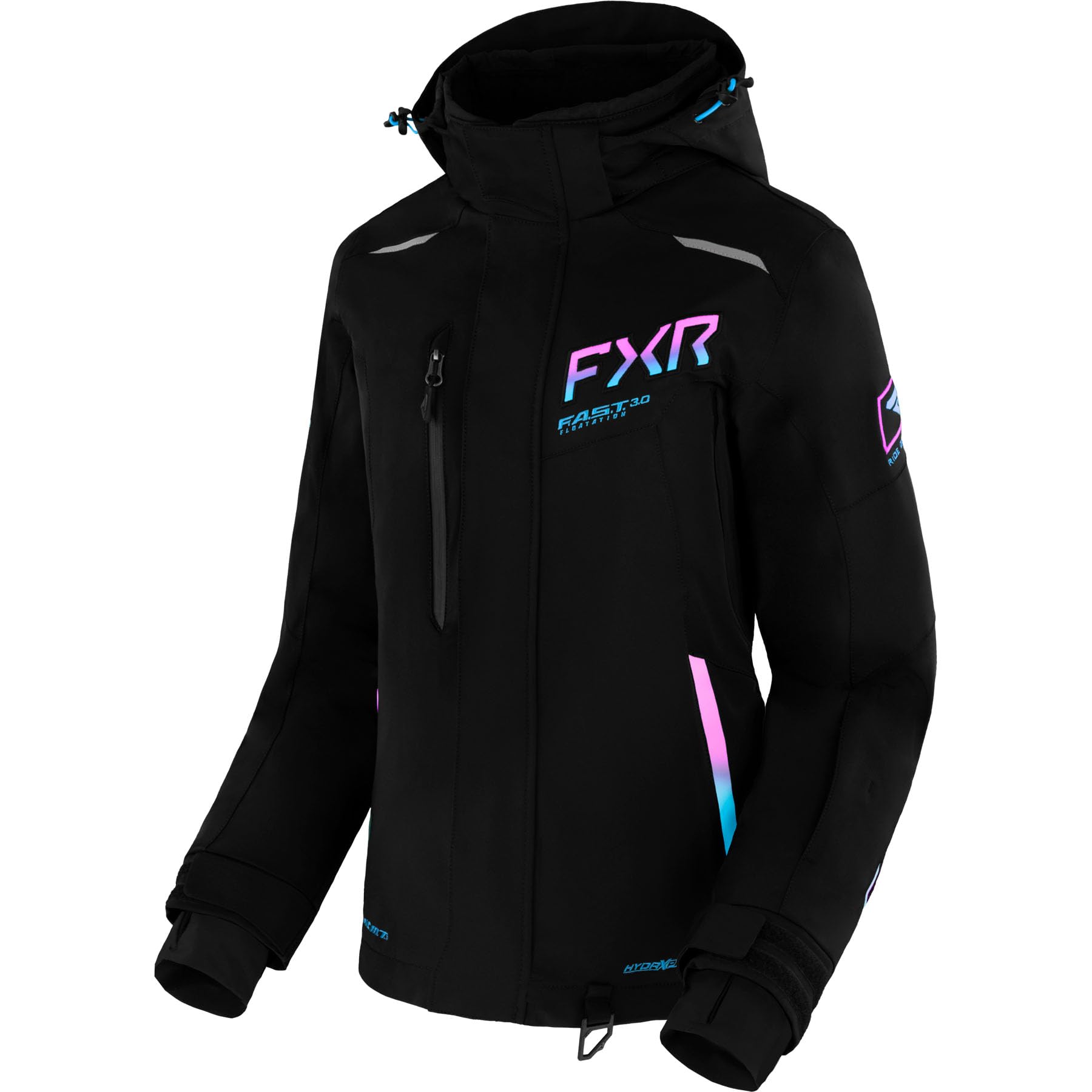 FXR Renegade FX Damen Schneemobil-Jacke, wasserdicht, Schwarz/Himmelblau, E Pink Fade, Schwarz/Himmelblau-e Pink Fade, 36 von FXR