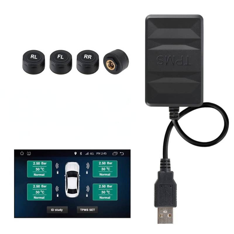FYMTS Reifendruckkontrollsystem für Autoradio DVD-Player, USB TPMS Ersatzreifen Interner externer Sensor Android TPMS (Extern) von FYMTS